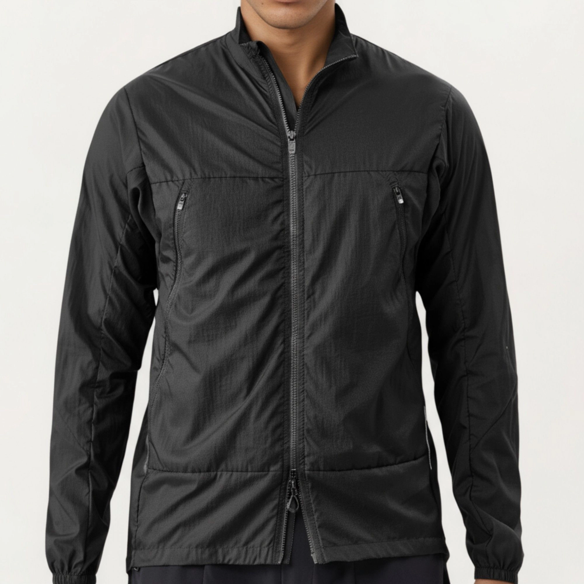 Anna-Kaci Men's Lightweight Zip-Up Windbreaker Jacket with High Collar and Elastic Cuffs
