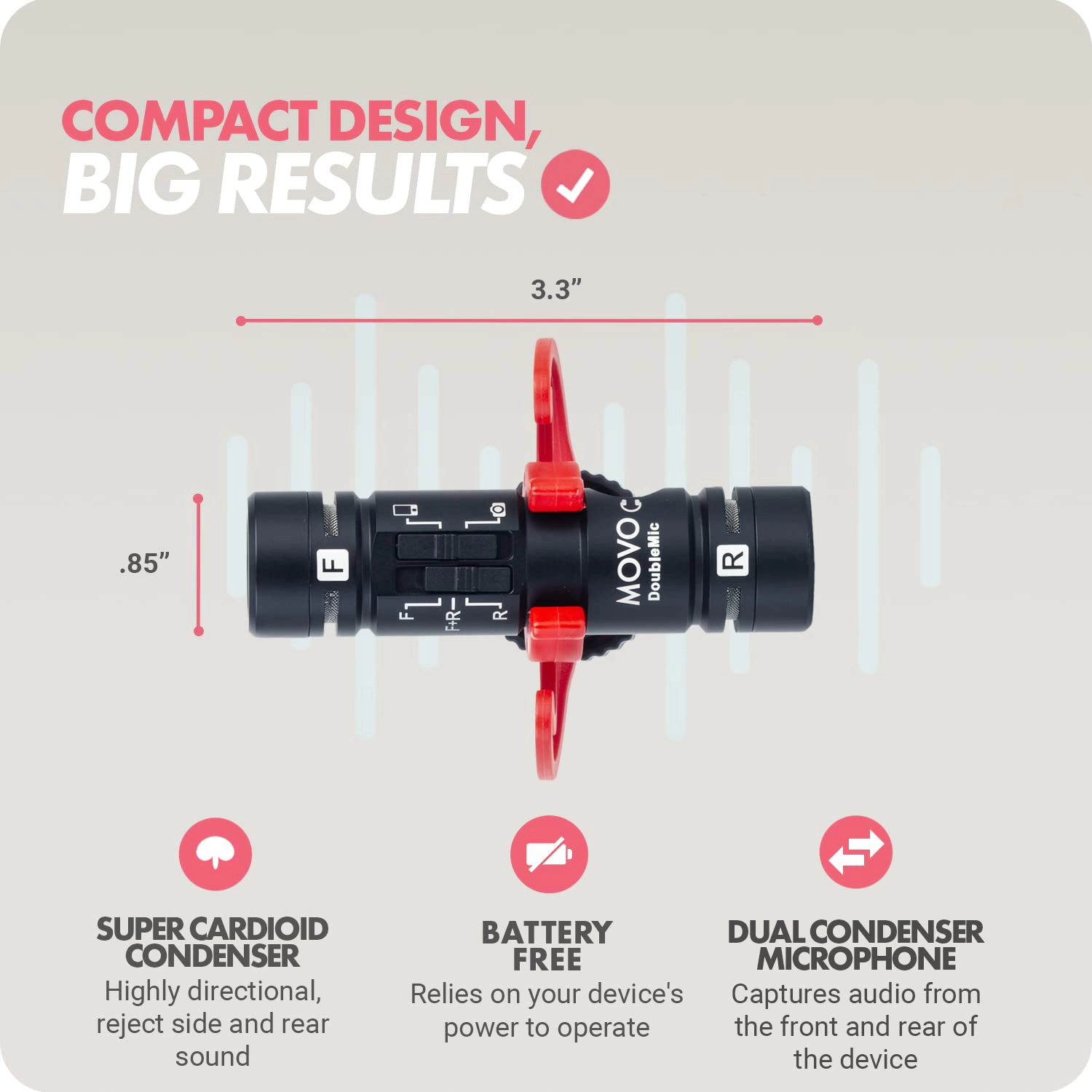 Movo DoubleMic V2 Two-Sided Shotgun Mic for Camera Vlogging