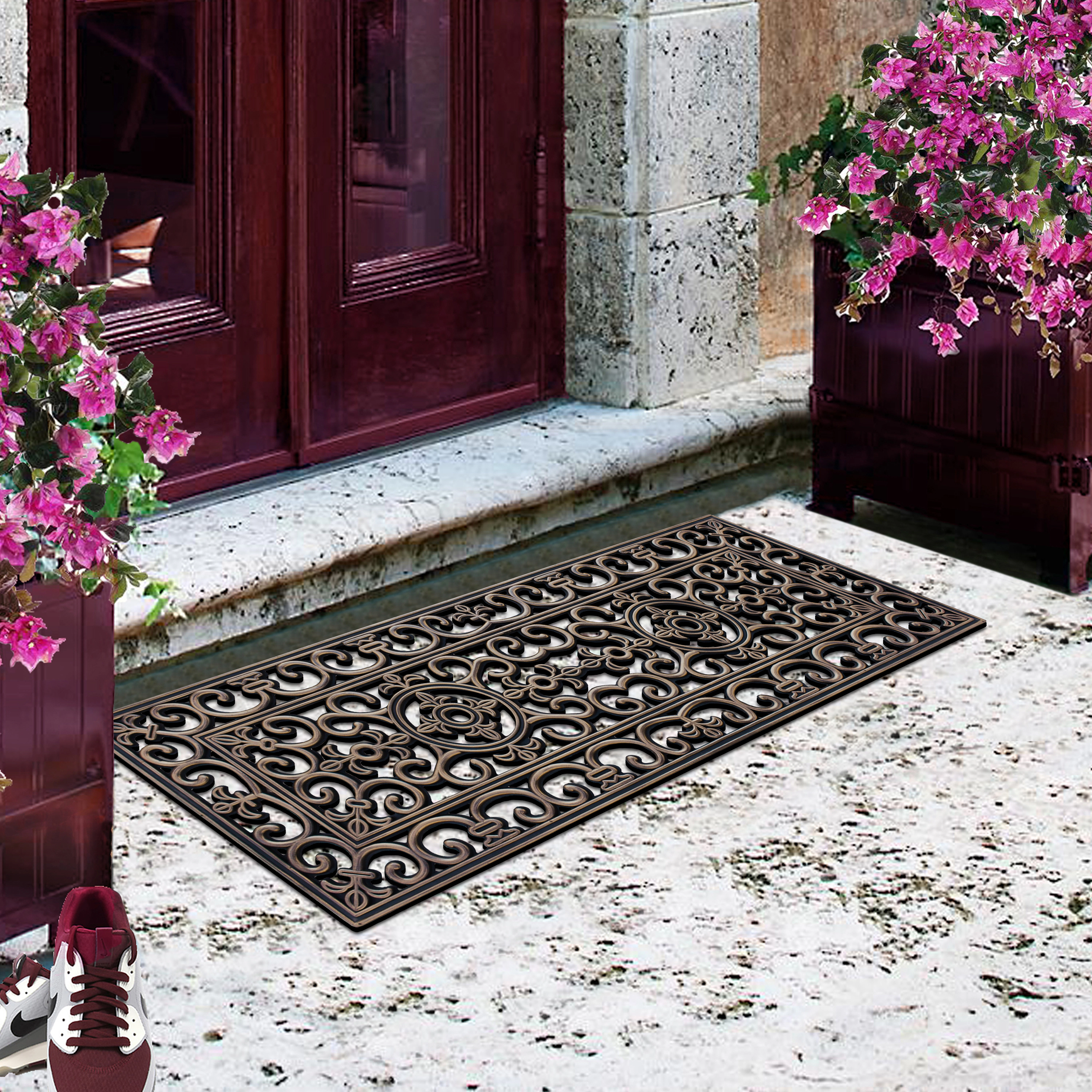 A1 Home Collections Natural Rubber Outdoor Doormat Heavy Duty Non-Slip Door Mat, Rubber Grill Copper, 18 x 48 Inches