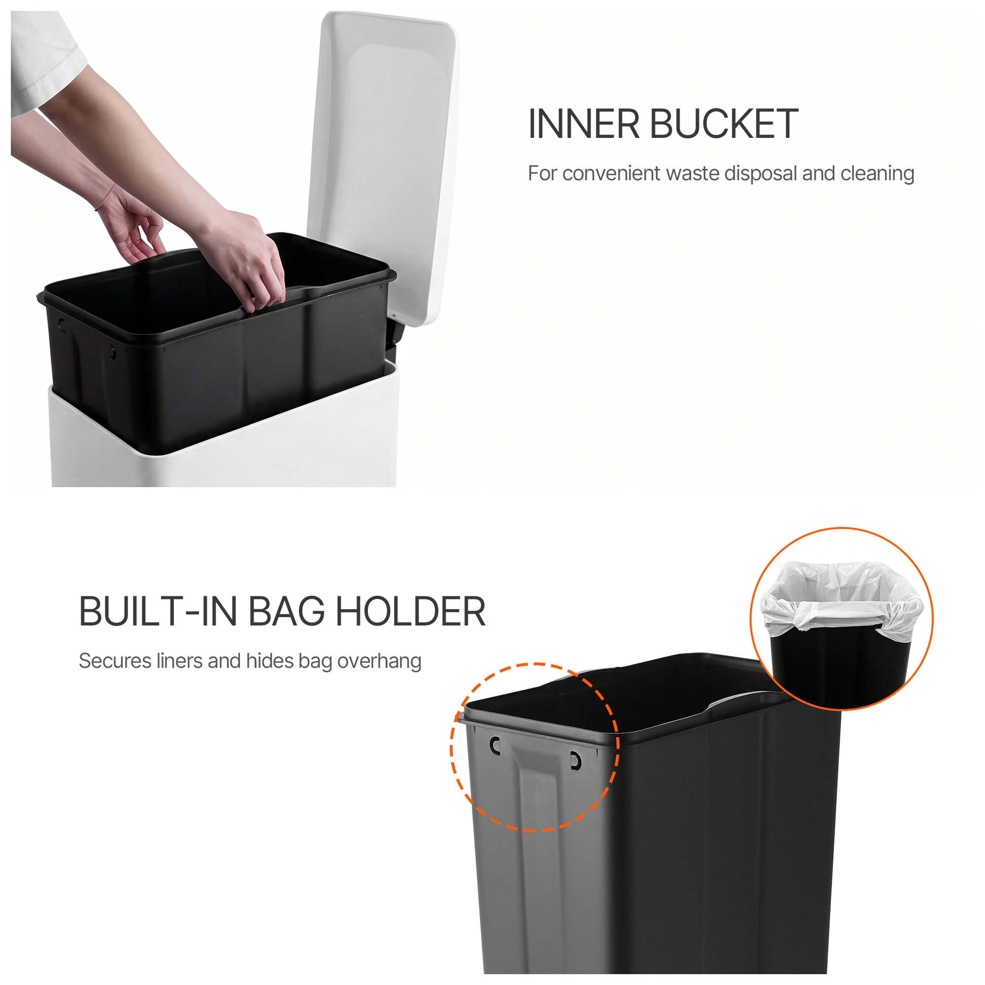 Innovaze 12.9 Gal./ 45 Liter Slim Stainless-Steel-Made Matt White Step-on Kitchen Trash Can