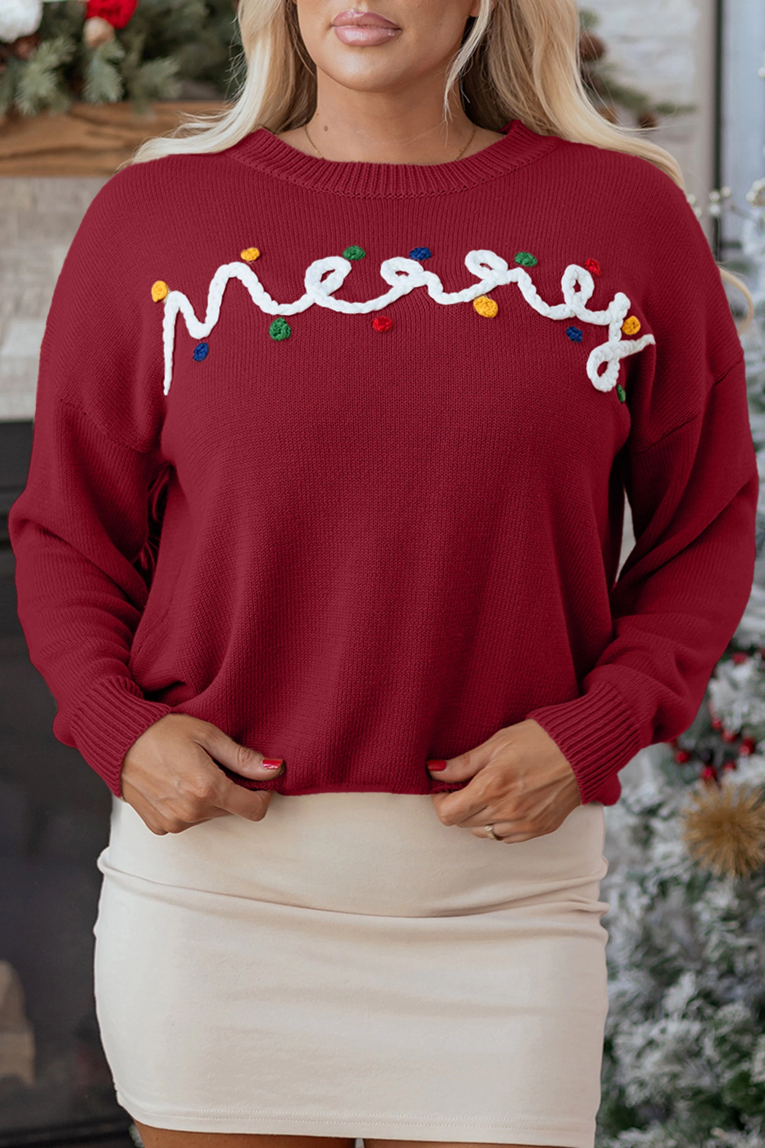 Threaded Pear Women's Jade Christmas Drop Shoulder Sweater