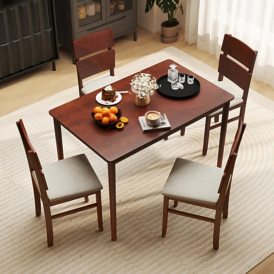 SUGIFT 4 Upholstered High Curved Back Chairs for 4 People 5-Piece Dining Table Set