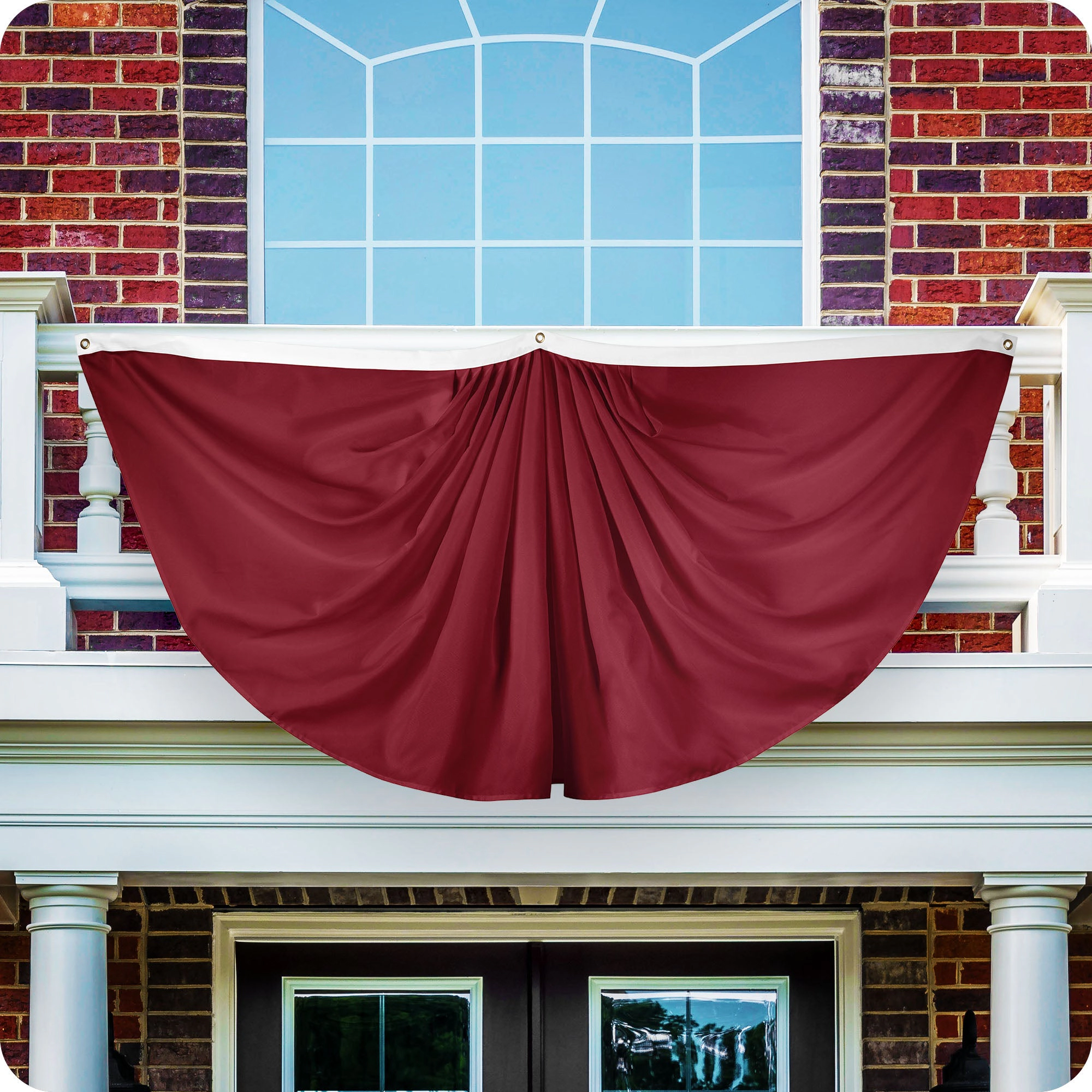 G128 Burgundy Pleated Fan Flag 3x6 Ft - 150D Polyester, Fade-Resistant Print, Brass Grommets