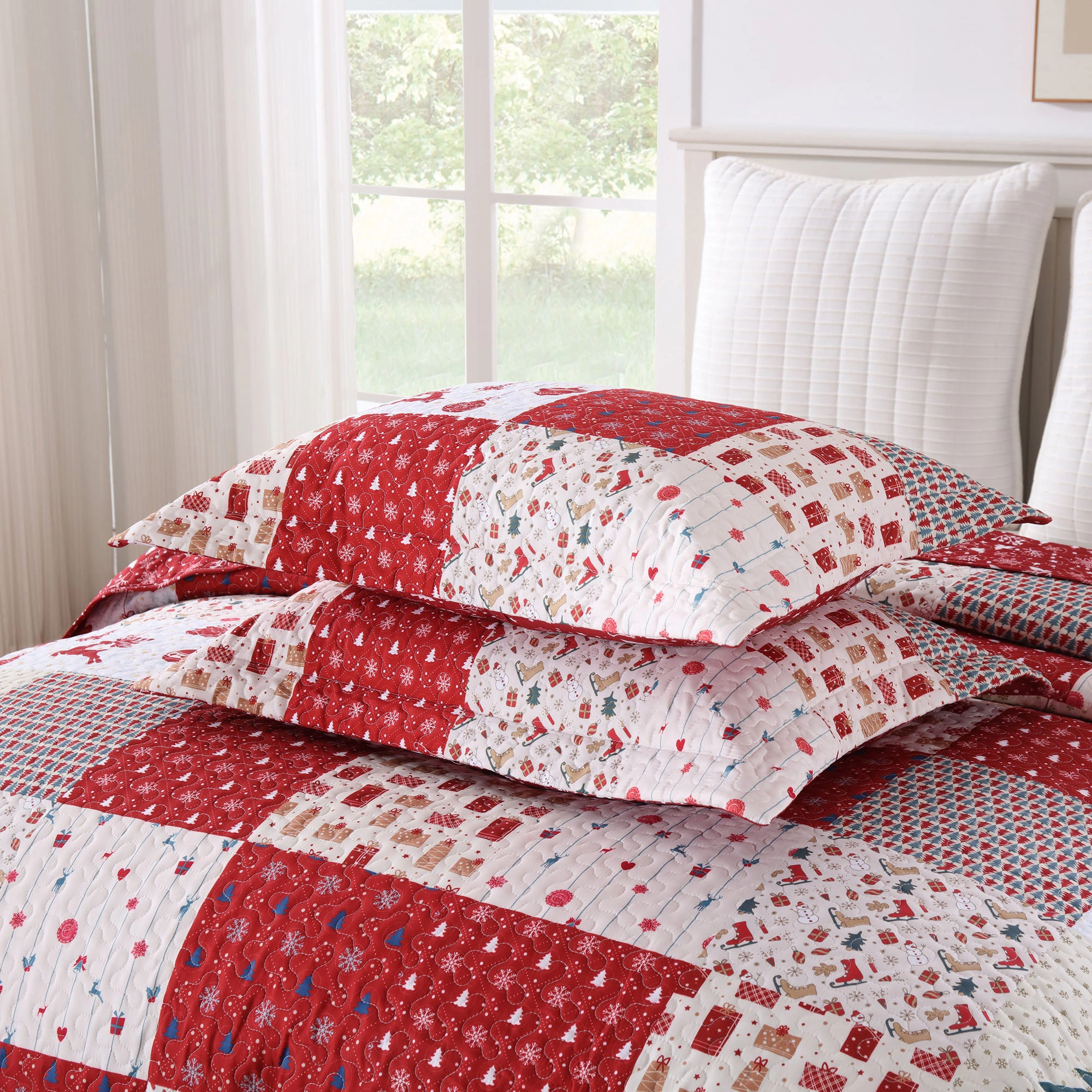 MarCielo 3 Pieces Christmas Holiday Quilt Bedspread Set