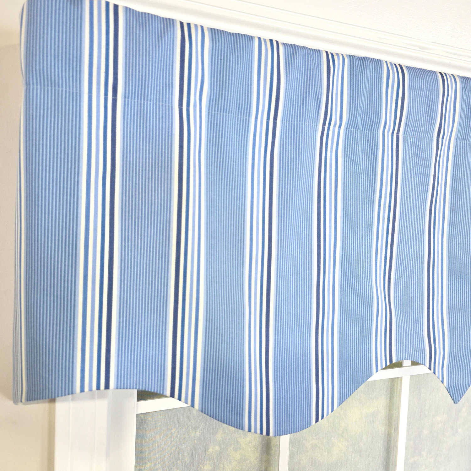 RLF Home 100% Cotton Freya Stripe Regal  Fully lined Windows Rod Pocket Valance 50" x 17"  Blue