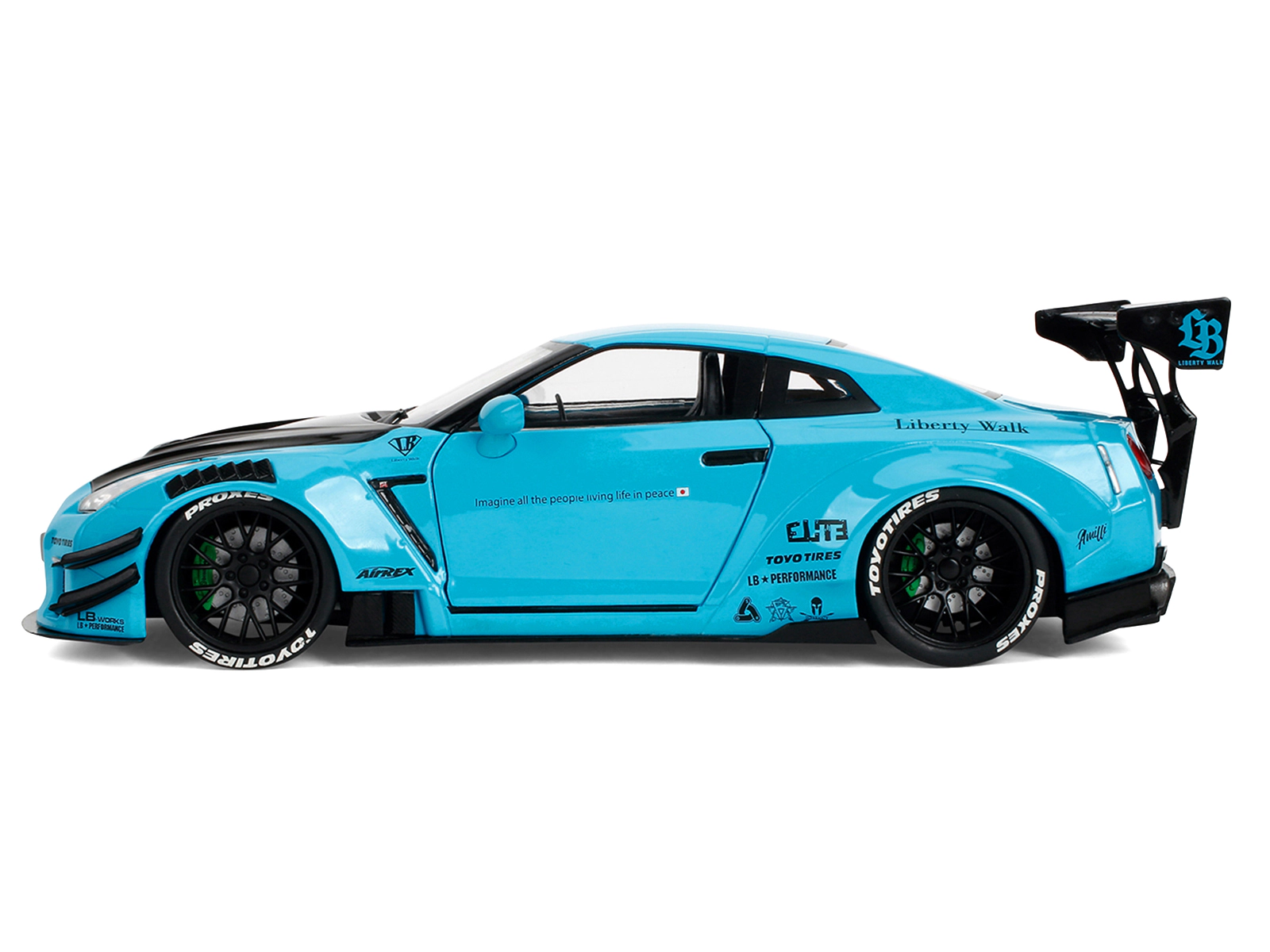 Jada Nissan GT-R (R35) Liberty Walk Body Kit 2.0 RHD (Right Hand Drive) Blue with Black Hood "Pink Slips"
