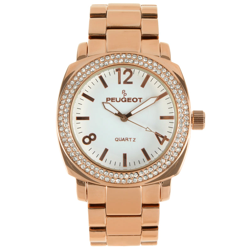 Peugeot Women's 40mm Rose Gold Boyfriend Bracelet Watch with Crystal Bezel