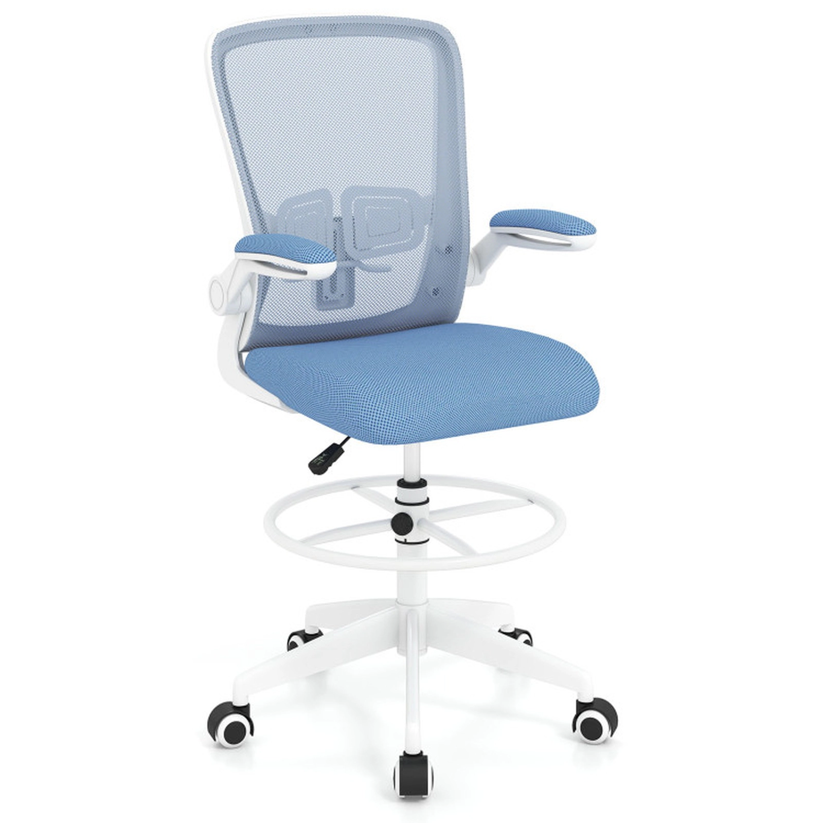 SUGIFT Height Adjustable Drafting Chair with Flip Up Arms 300-lb Capacity Blue