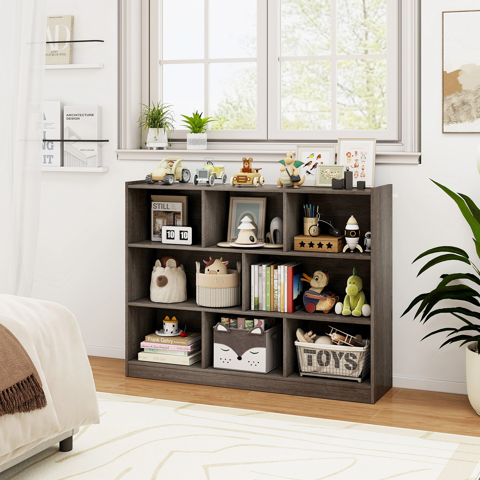 SUGIFT 3-Tier 8-Cube Open Bookcase Storage Shelves Display Cabinet 132-lb Top 44-lb Cube Capacity 48-in Wide