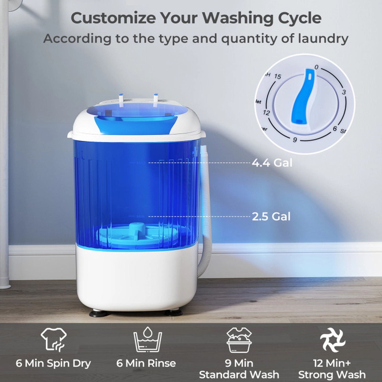 SUGIFT Portable Mini Semi-automatic Washing Machine with Spin Tub 5.5-lb Capacity Blue/Gray