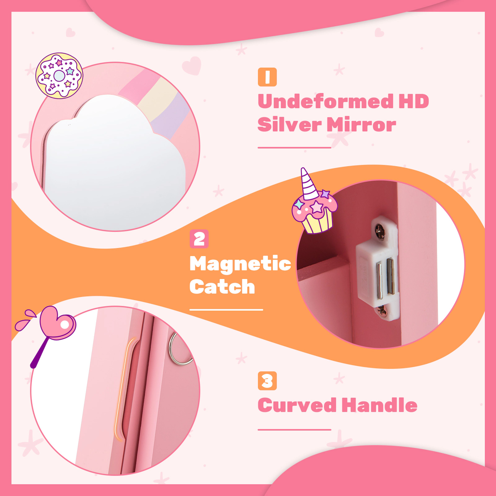 Hivvago Kids Jewelry Armoire Cabinet with Storage and 2 Tilt Angles