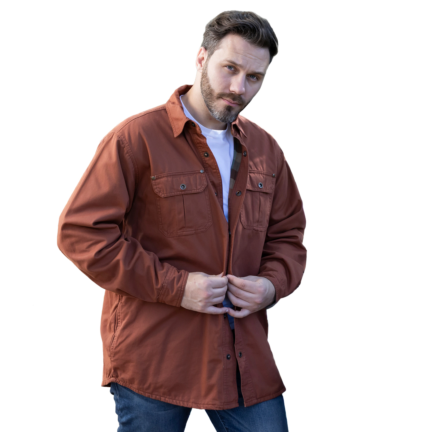 Gioberti Men's 100% Cotton Brushed and Soft Twill Shirt Jacket with Flannel Lining