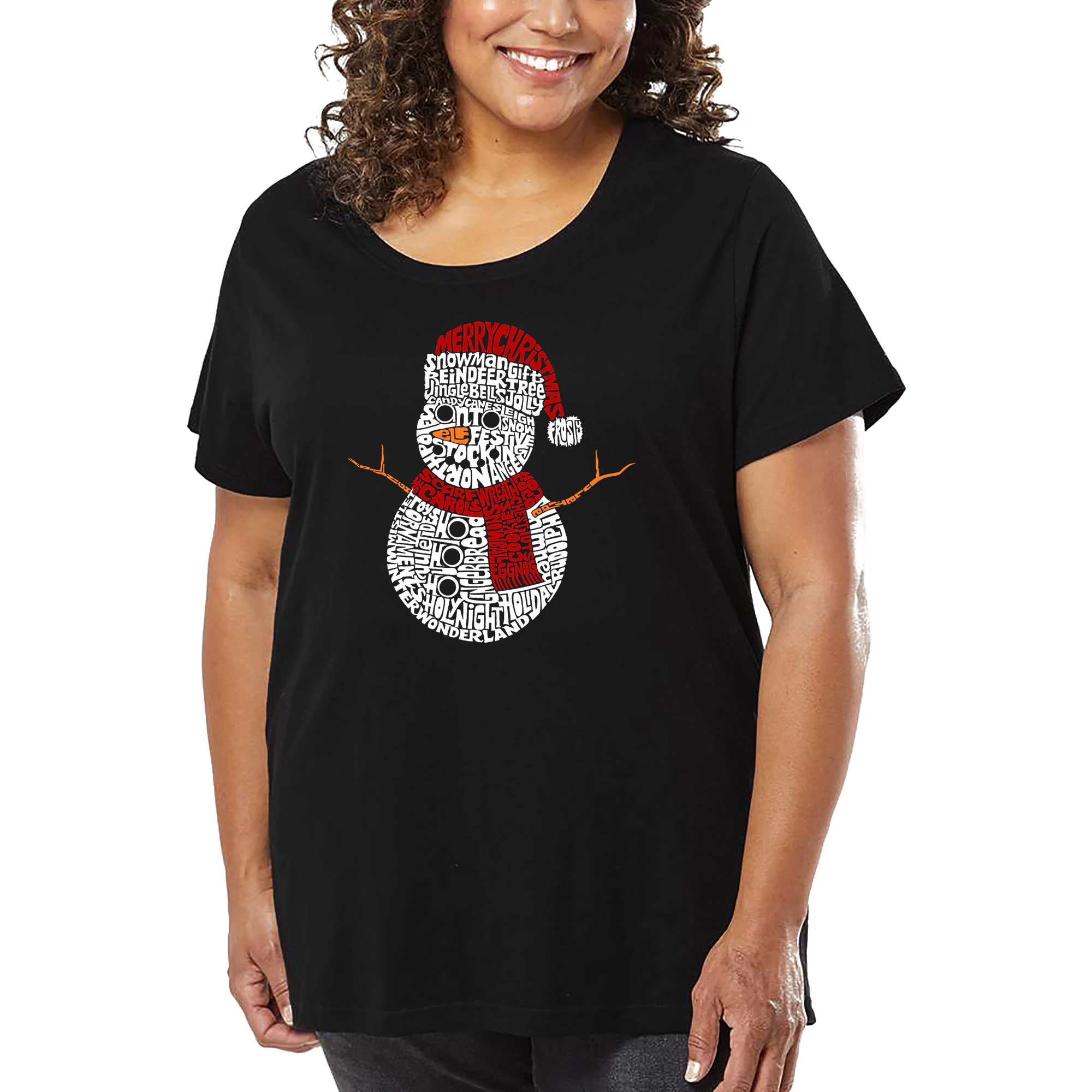 LA Pop Art Women's Plus Word T-Shirt - Christmas Snowman