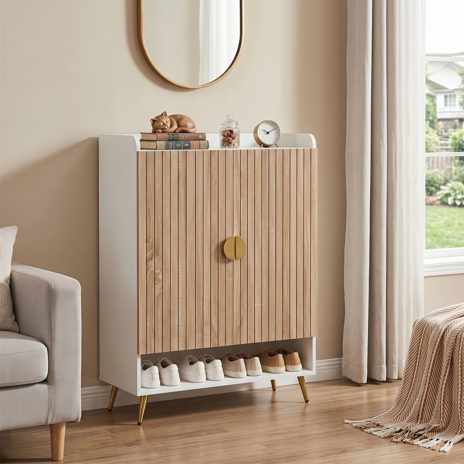 SlickBlue Shoe Storage Cabinet with Adjustable Shelves and Doors