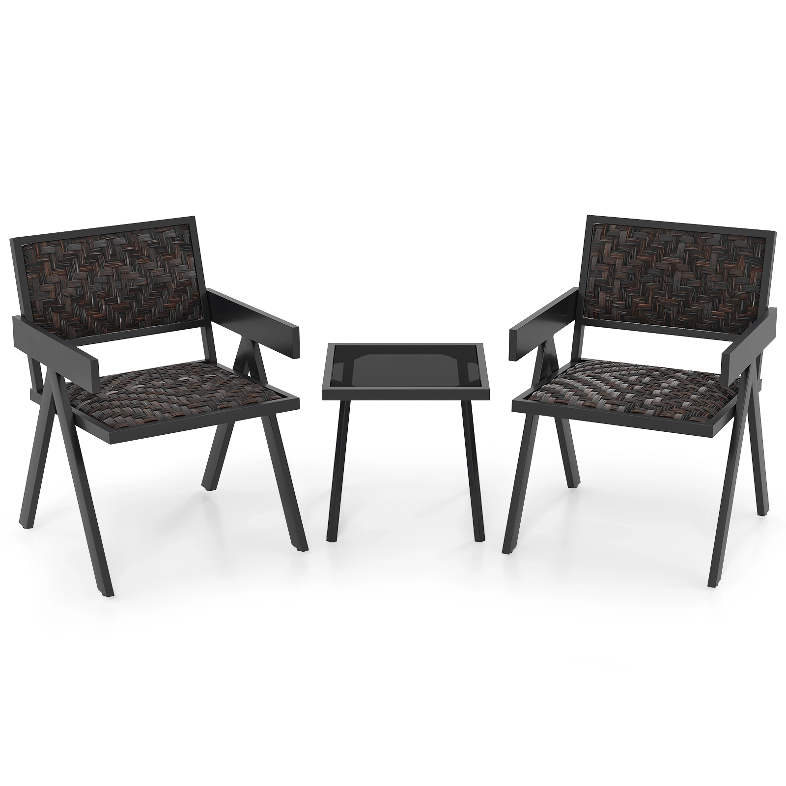 LJG 3 Pieces Patio PE Wicker Bistro Set with Quick-Drying Foam