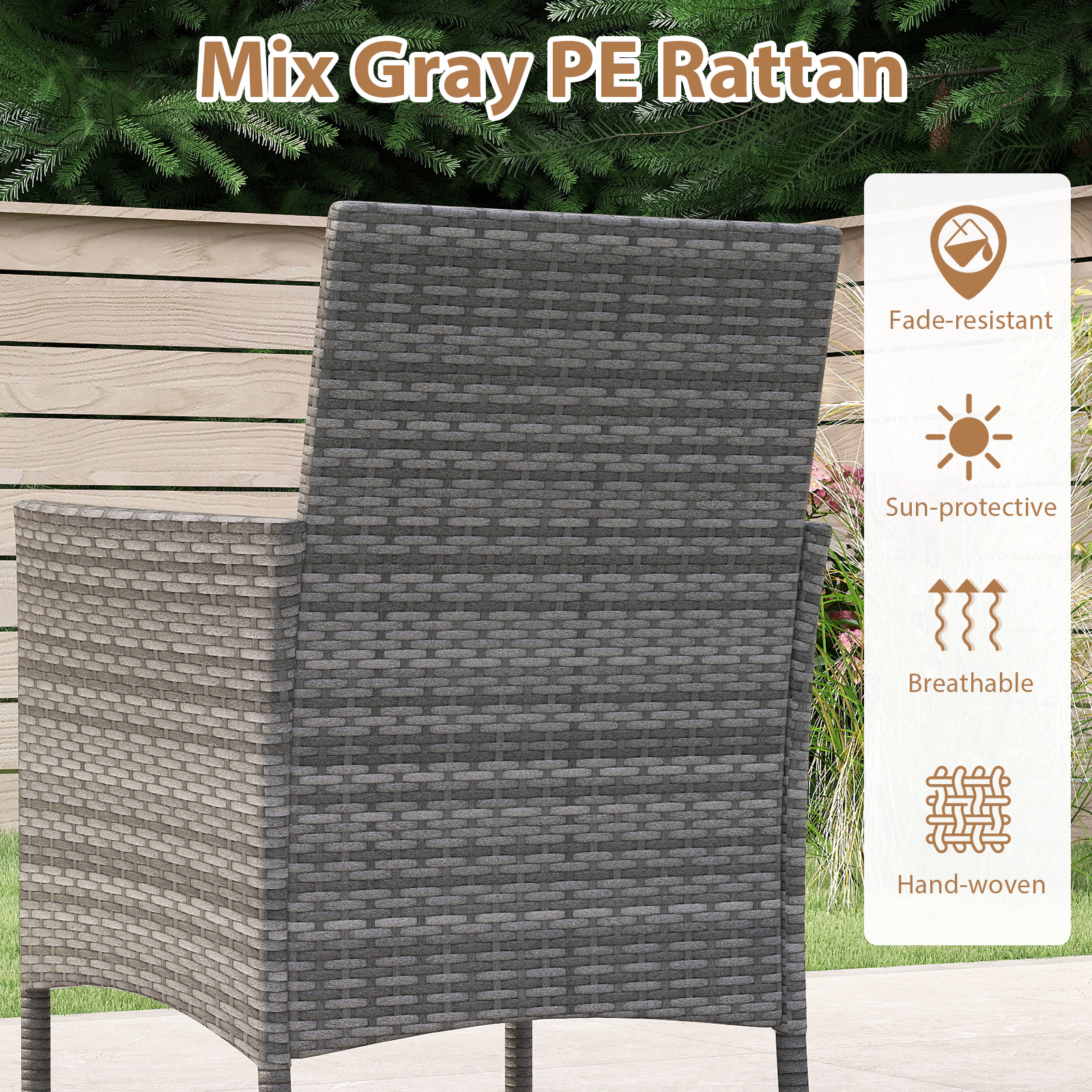 LJG 5 Pieces PE Wicker Patio Dining Set Outdoor Acacia Wood Table and Chairs