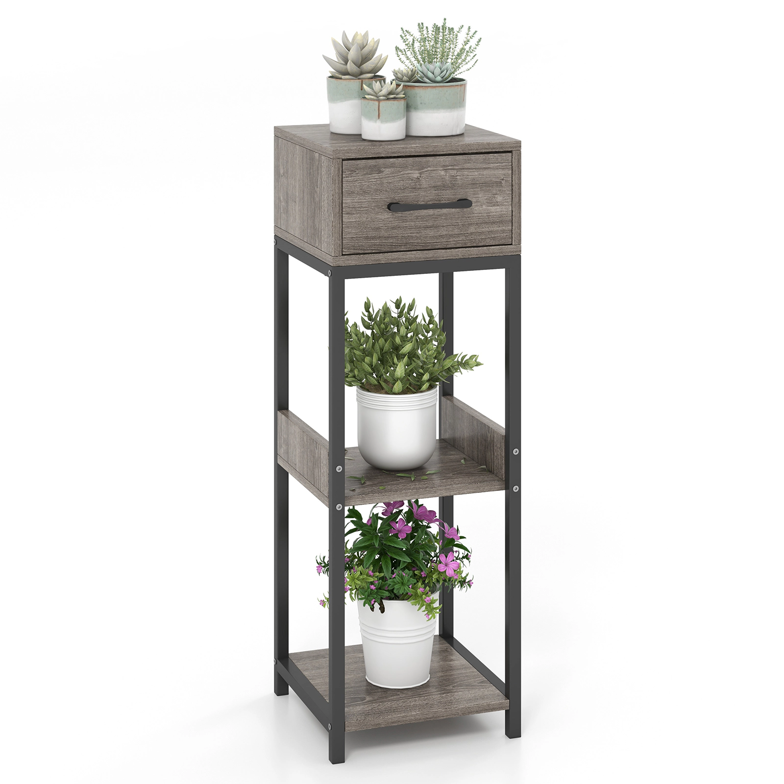 Hivvago 3 Tier Tall Plant Stand with Drawer Anti-tipping Devices