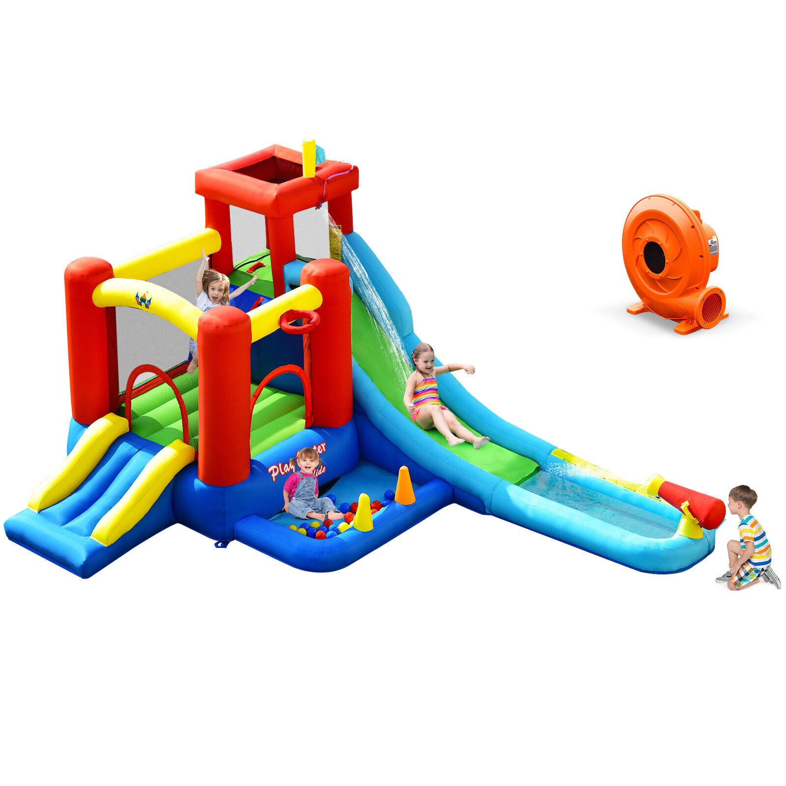 SUGIFT 9-in-1 177-in Inflatable Water Slide Bounce House with Splash Pool Ball Pit and 860W Blower