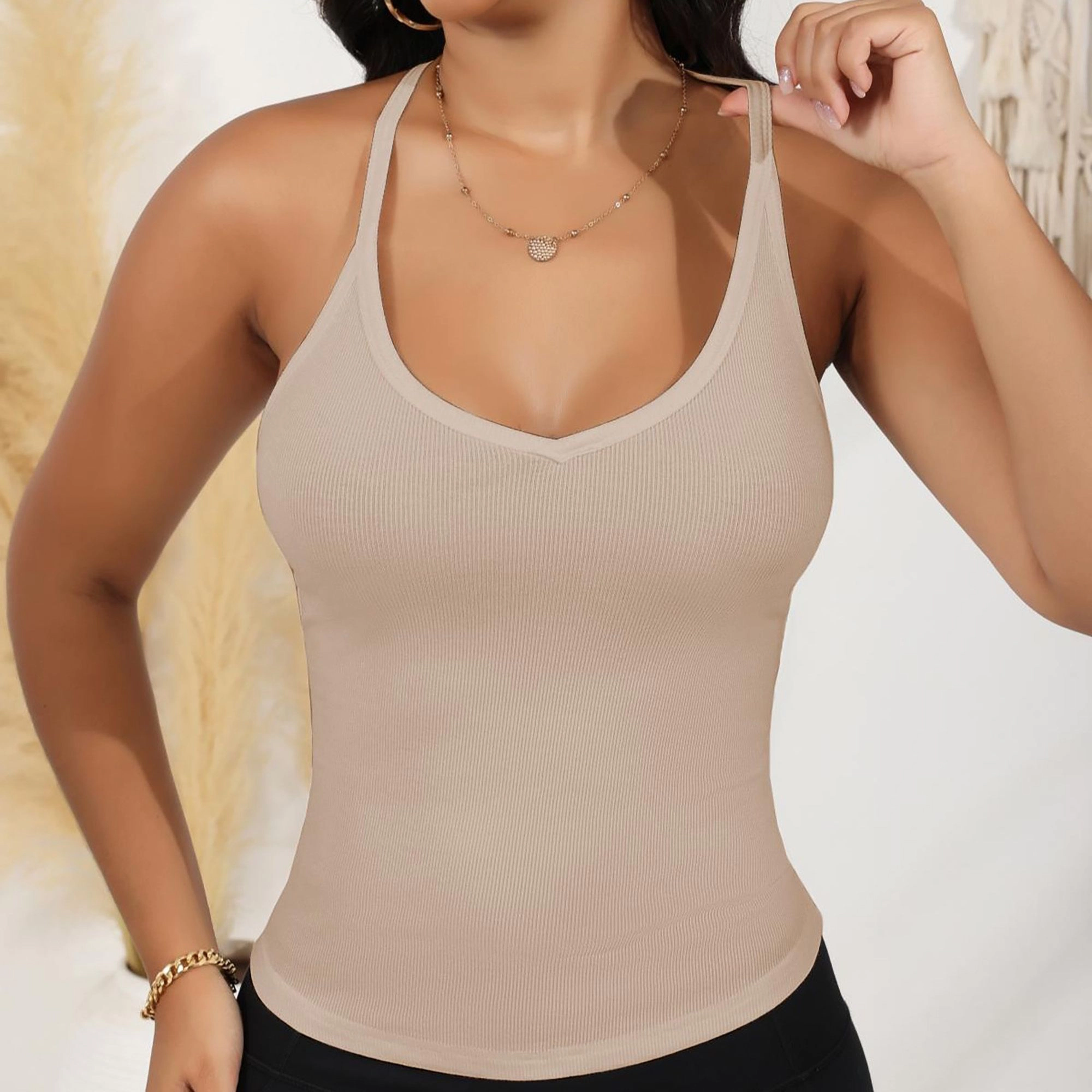 Anna-Kaci Women's Ribbed Knit Deep V Neck Tank Top with Seamless Design