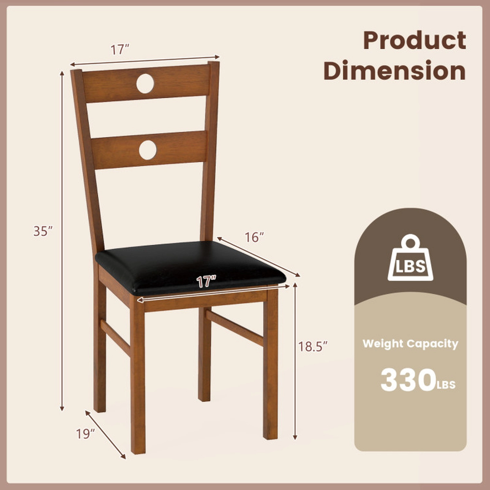 SUGIFT Wooden Armless Dining Chairs with Hollowed Backrest 330-Lb Capacity Brown Seat Walnut Frame Set of 4