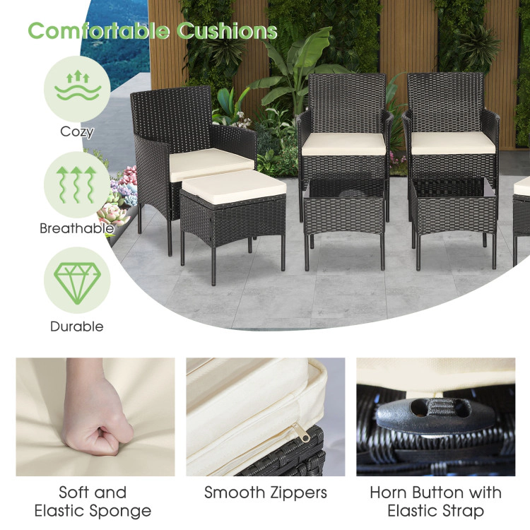Hivvago 8 Pieces Patio Wicker Conversation Set With 2 Coffee Tables And 2 Ottomans