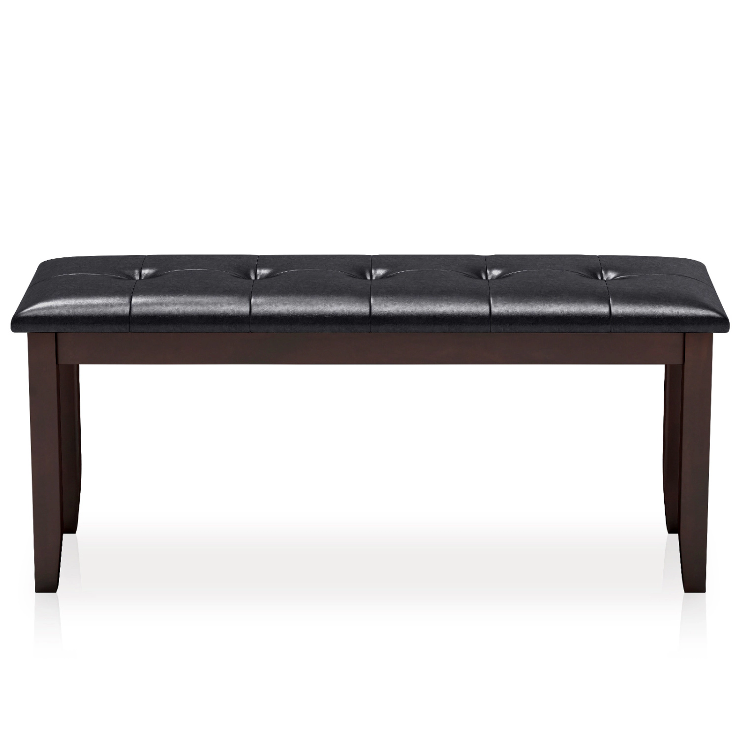 LJG Upholstered Dining Room PU Bench Solid Wood Button Tufted