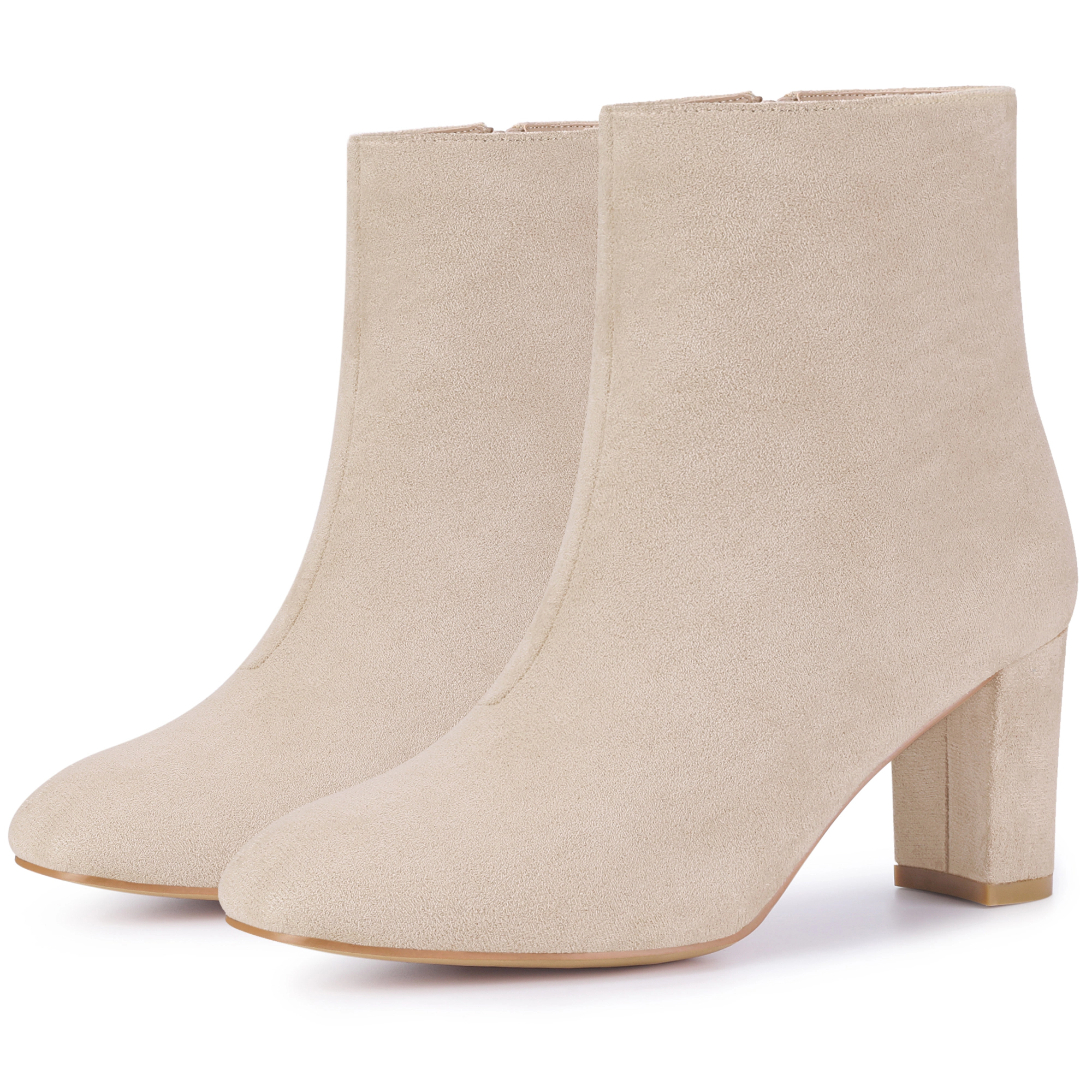 BLISSFUL STEP Women Faux Suede Square Toe Chunky Heel Ankle Boots