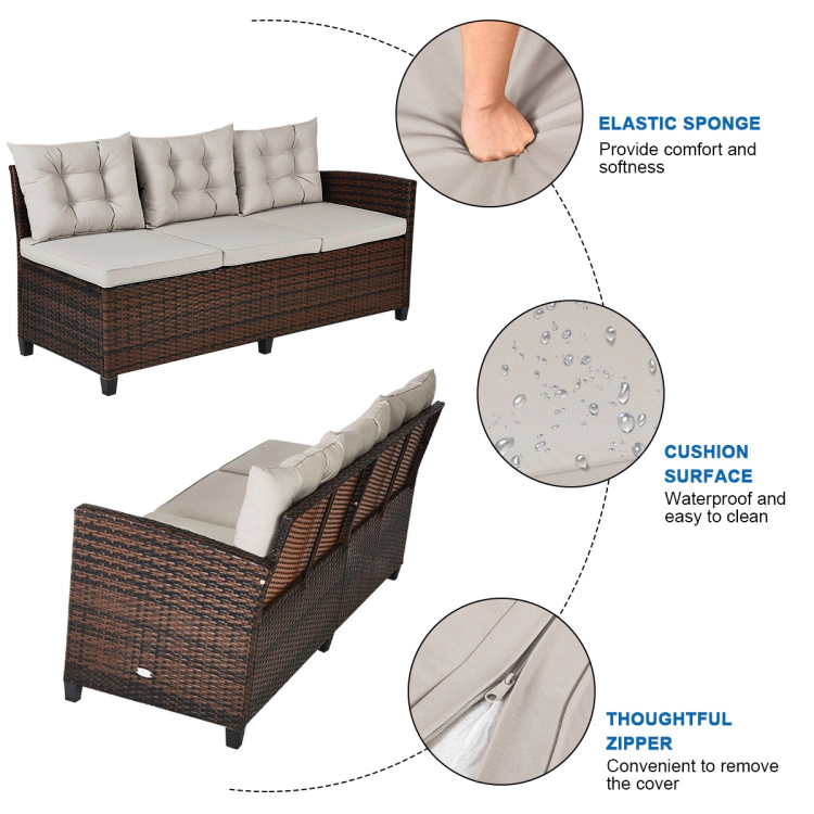 Hivvago 3 Pieces Hand-Woven Rattan Outdoor Sofa Set With Dining Table