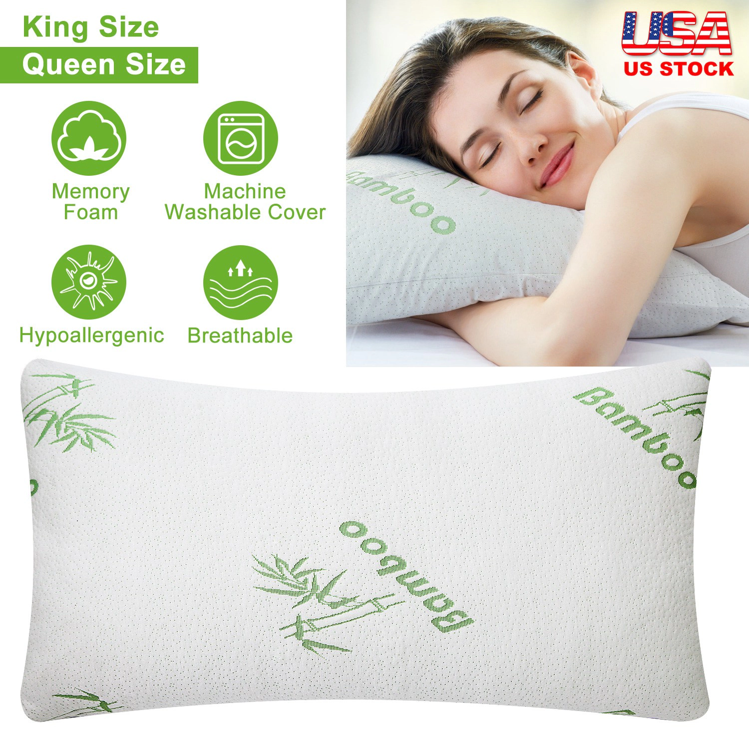 GBruno Bamboo Memory Foam Pillow Queen Size 2-Pack