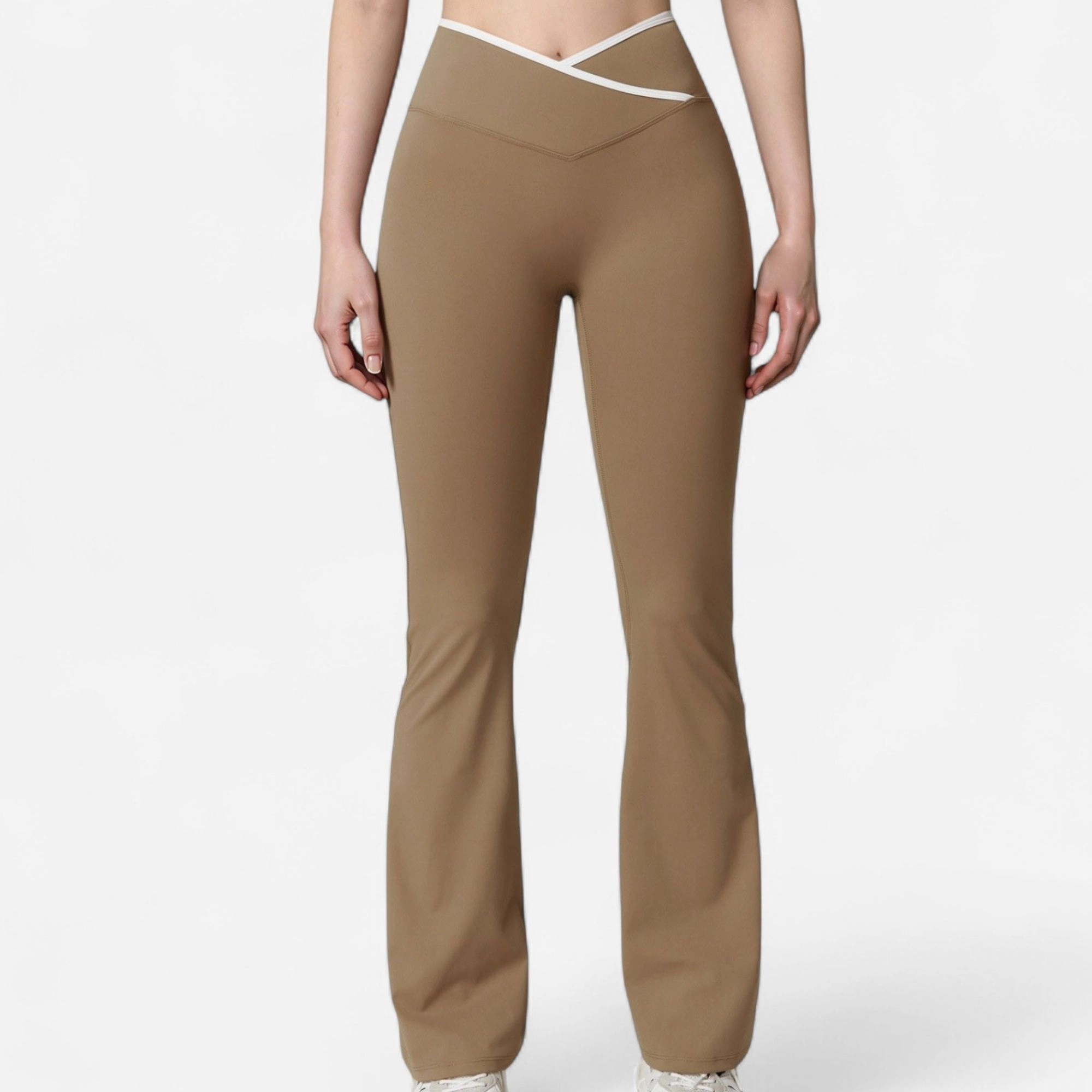 Anna-Kaci Women's Flare Leg Yoga Pants with Crossover High Waistband and Four-Way Stretch Fabric