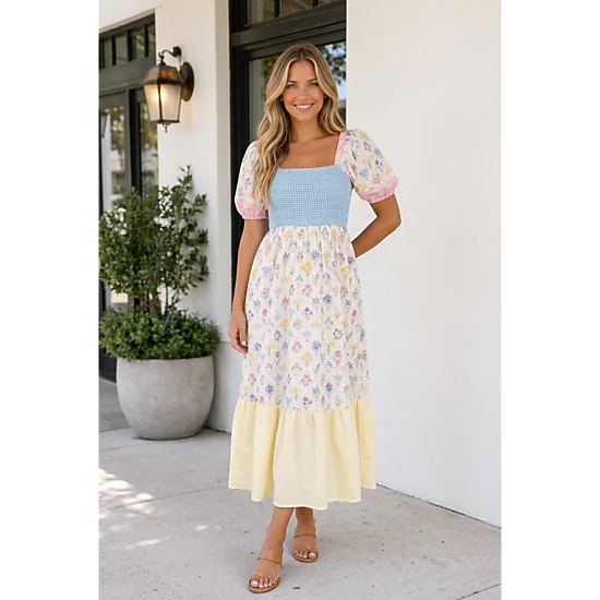 Threaded Pear Women's Gracelyn Shirred Long Dress
