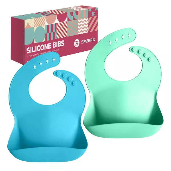 Sperric Silicone Baby Bibs - Soft Bib with Food Catcher, Waterproof Material, Adjustable Fit for & Toddler