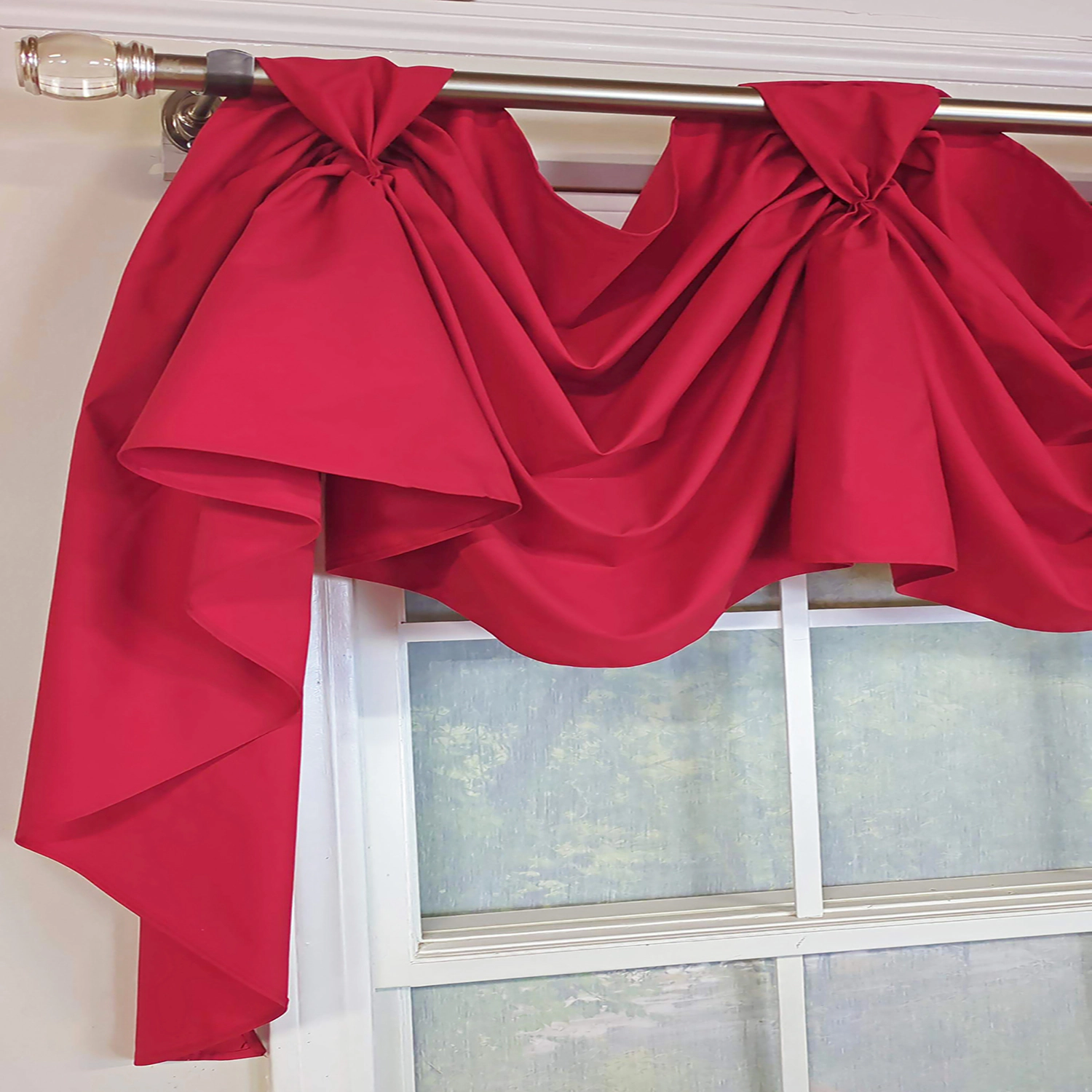 RLF Home Classic Twil 3-S Victory 100% Cotton Tab Top Swag Window Curtain 54" x 25" Red