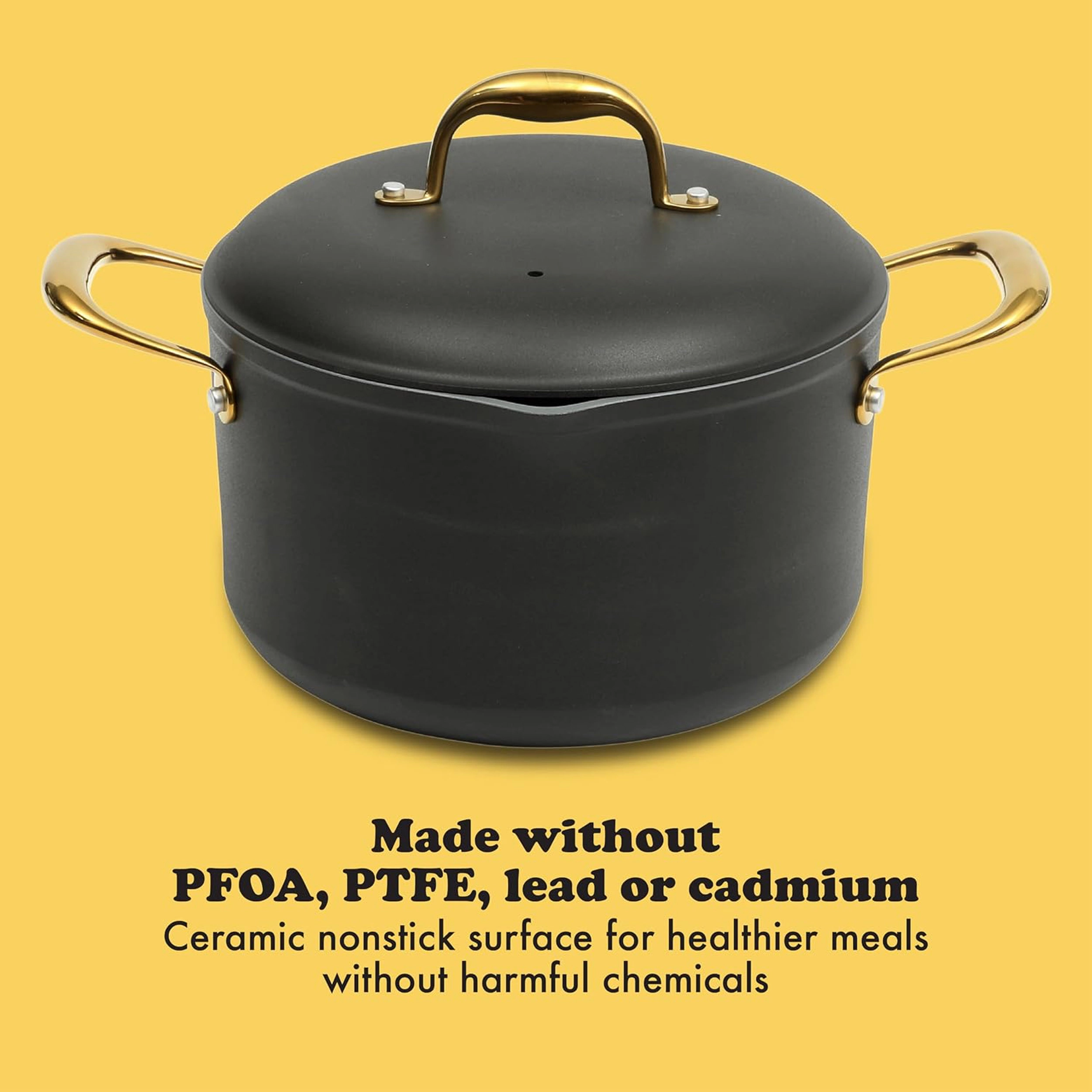 Frok 10 Piece Cearmic Nonstick Aluminum Cookware Set in Black with Gold Handles