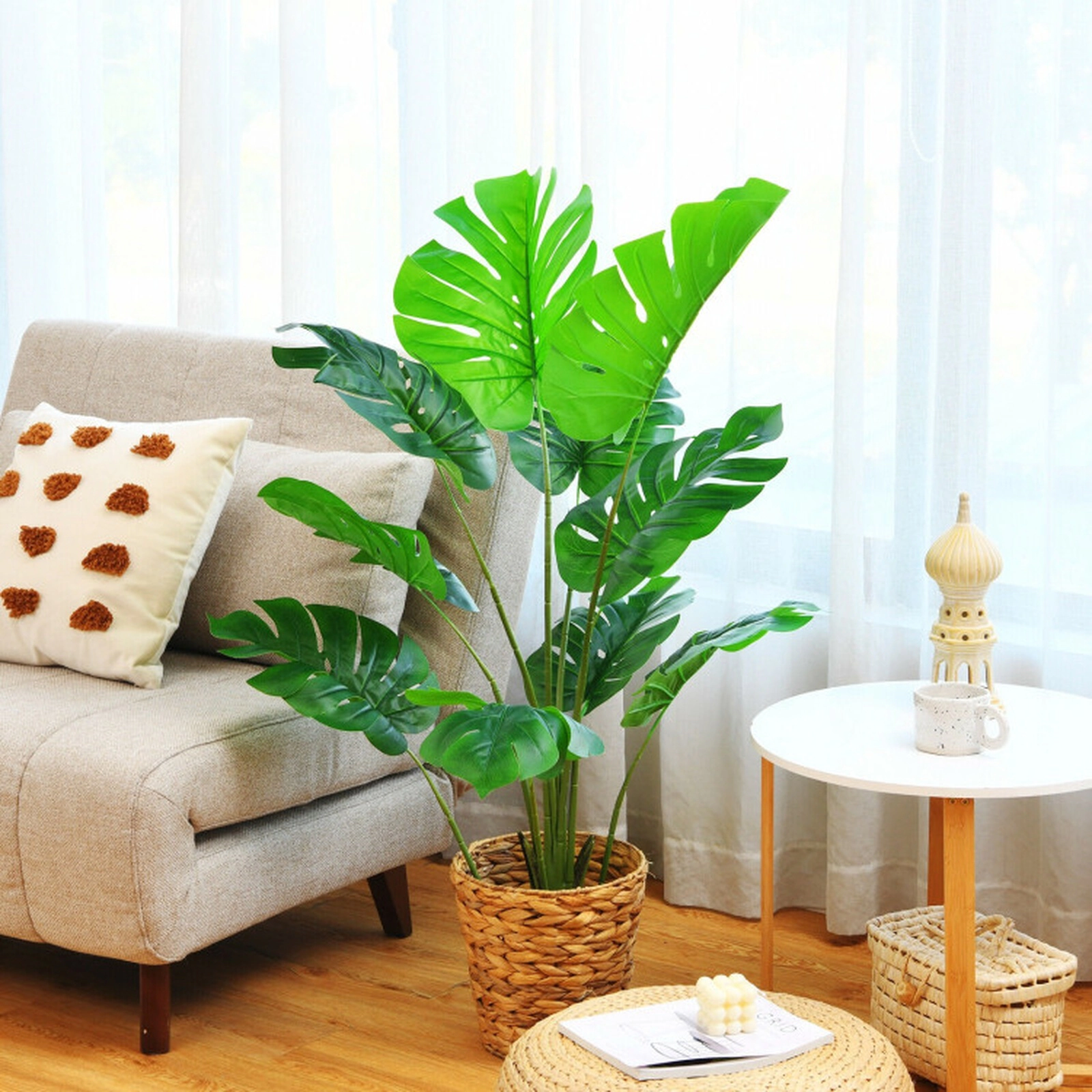 SUGIFT 4-Foot Artificial Monstera Deliciosa Tree with 10 Leaves Green Black