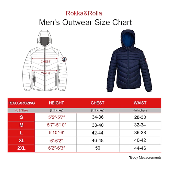 Rokka&Rolla Mens Lightweight Padded Puffer Jacket