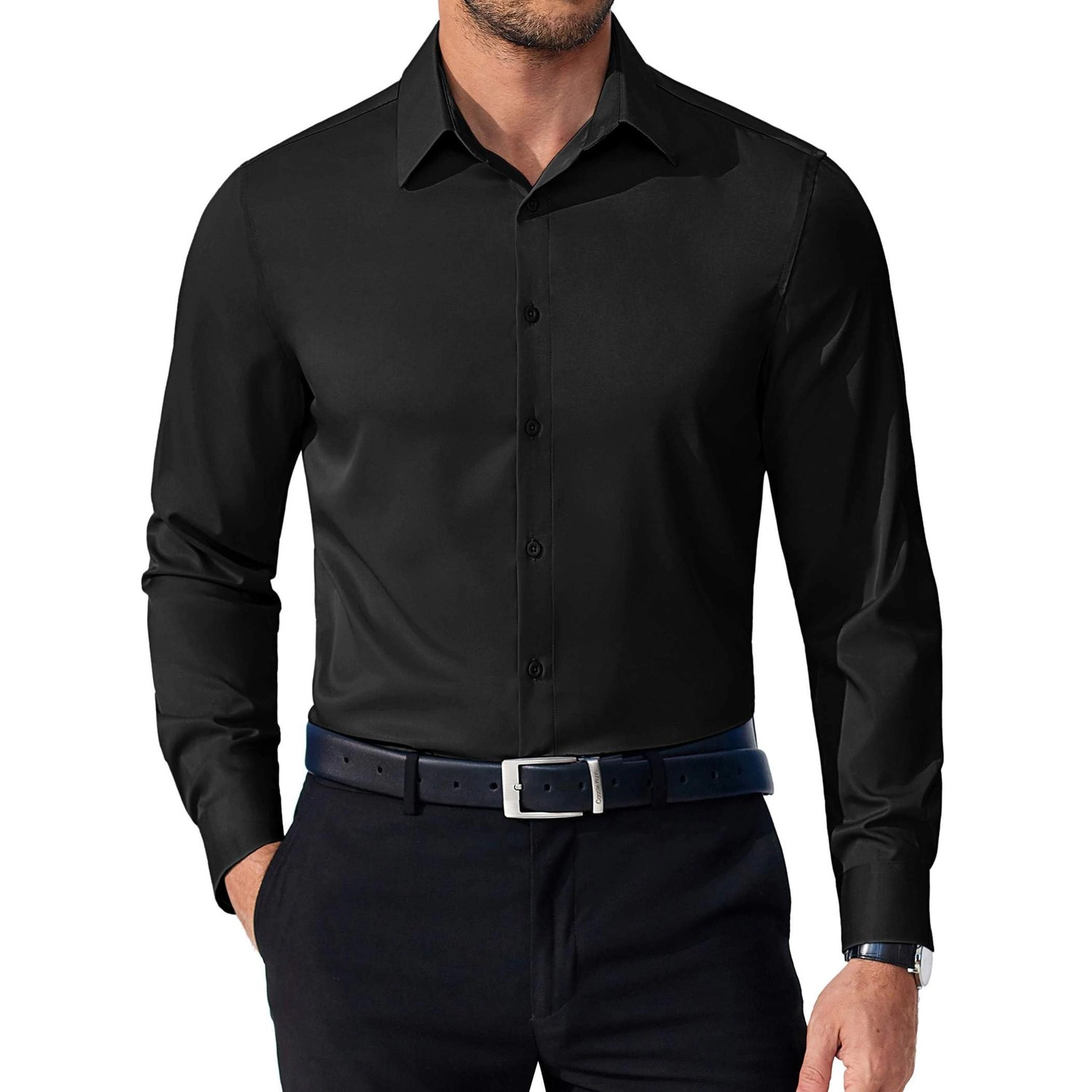 COOFANDY Mens Slim Fit Long Sleeve Dress Shirt Spread Collar Button Down Formal Top