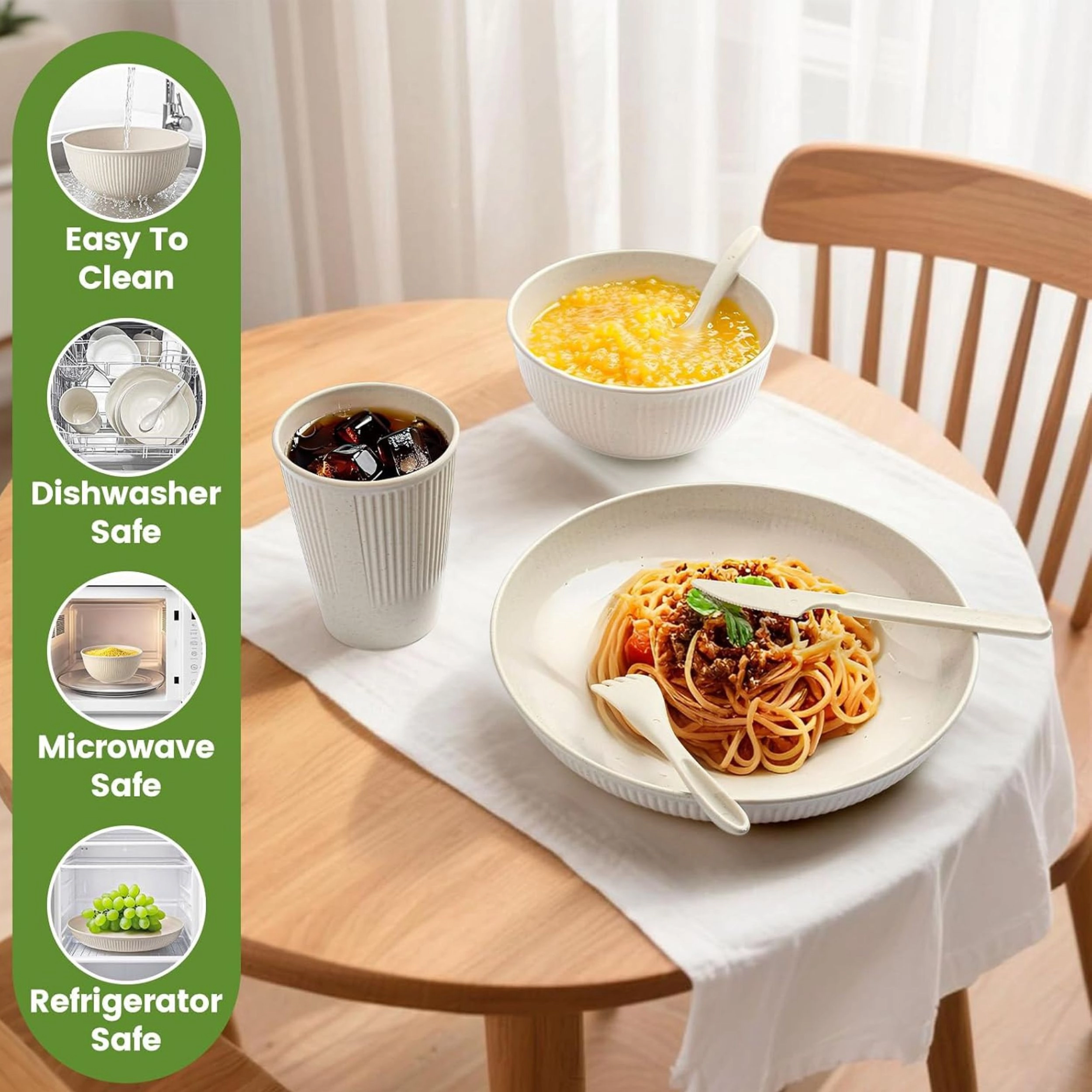 Stock Preferred Pack of 6 Wheat Straw Dinnerware Set for 6 with Plates Bowls Cups and Cutlery