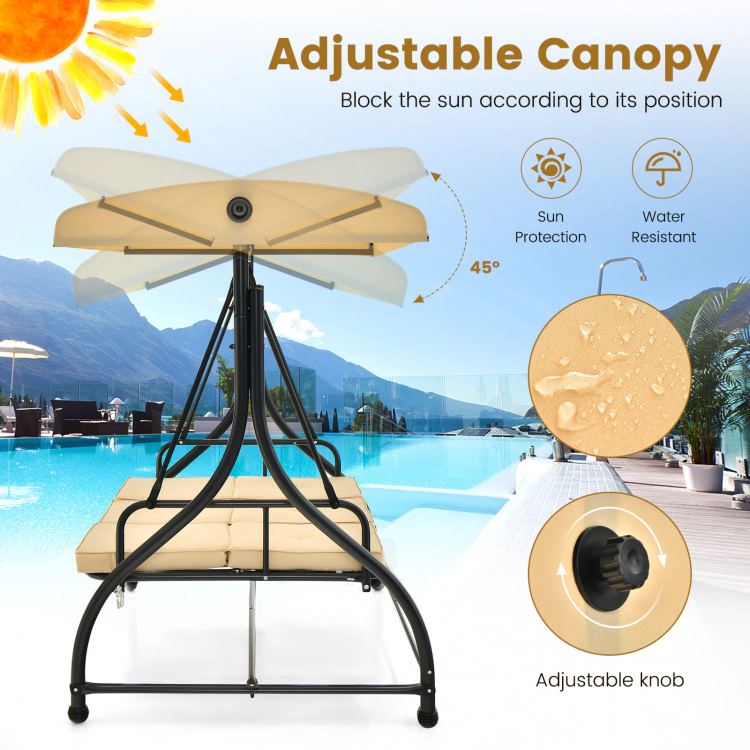 Hivvago 3 Seat Outdoor Porch Swing With Adjustable Canopy