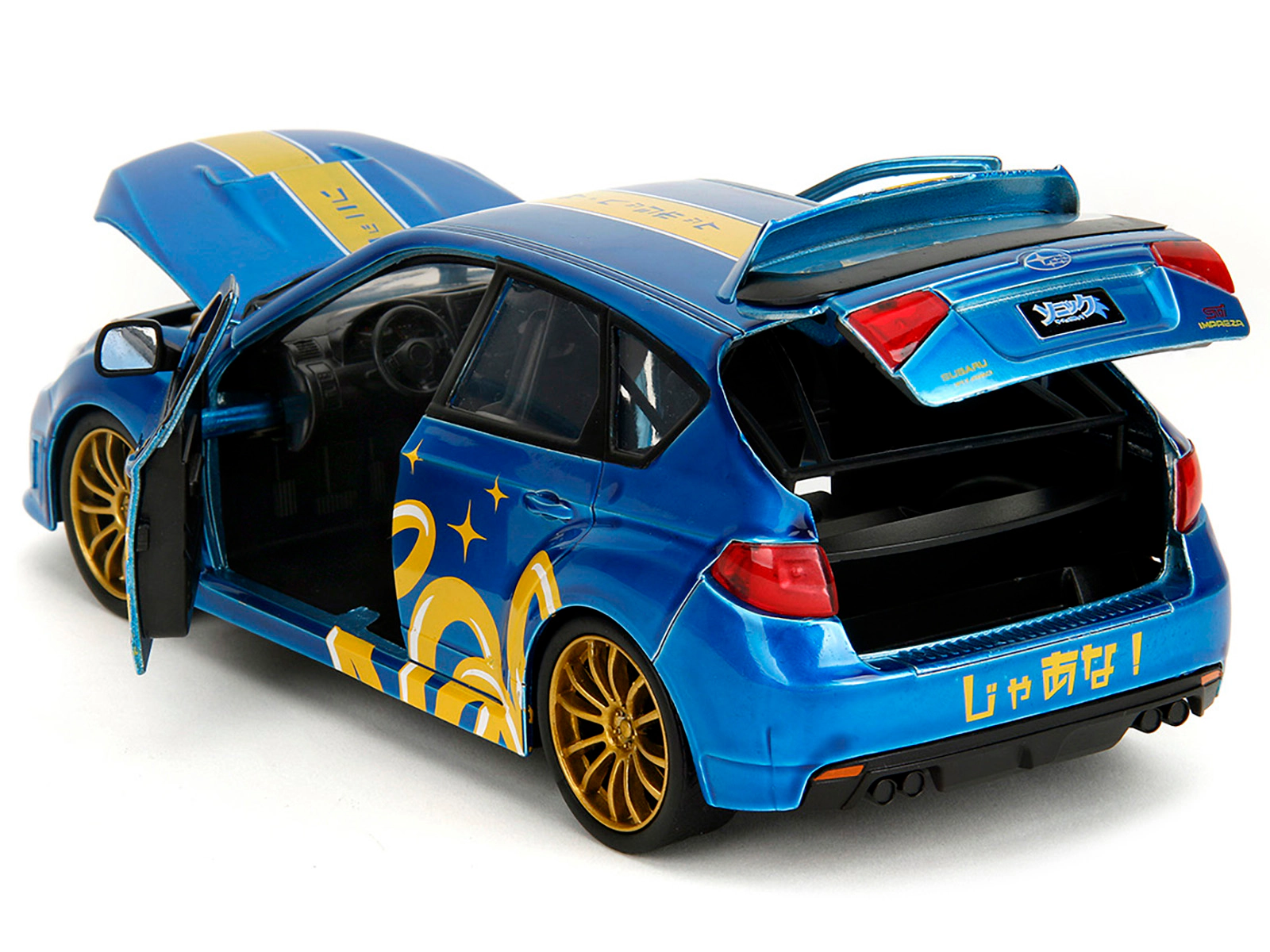 Jada 2012 Subaru Impreza WRX STI Blue Metallic with Graphics and Sonic The Hedgehog Diecast Figure "Sonic The