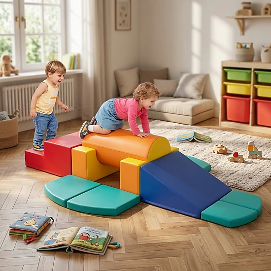 10-Piece Toddler Foam Climbing Blocks Wear-Resistant PU Leather Soft Play Set Ages 12-36 Months Colorful