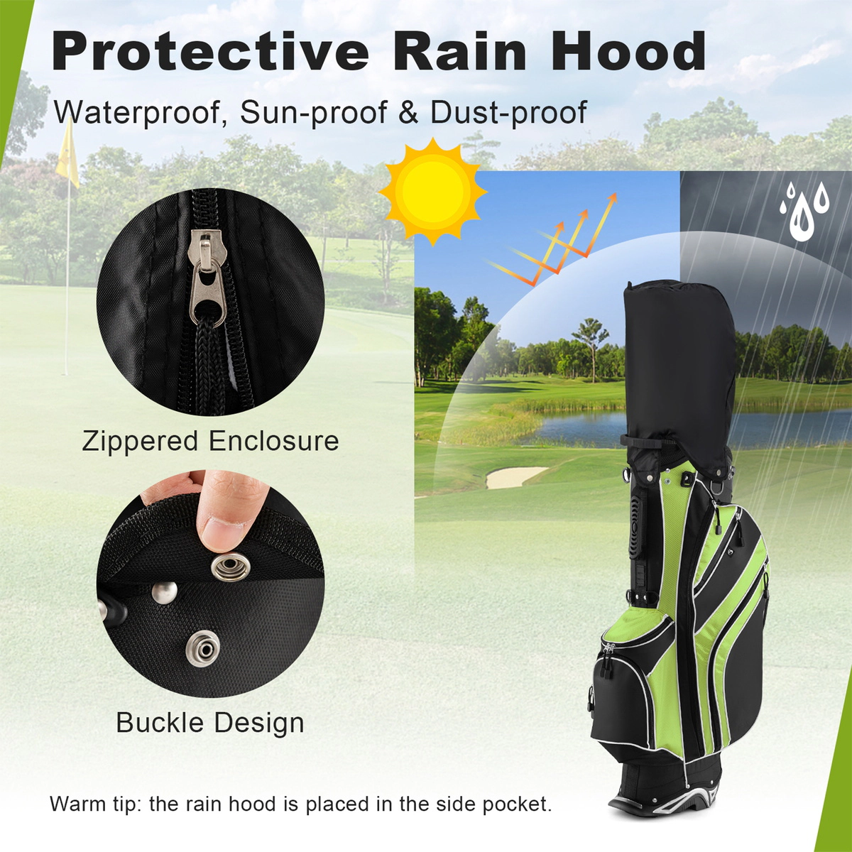 SUGIFT Green 6-Way Top Divider Umbrella Holder and Padded Straps Golf Stand Cart Bag