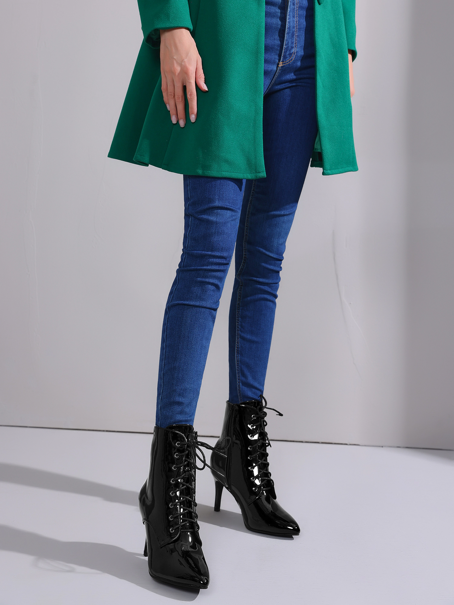 BLISSFUL STEP Women Pointed Toe Stiletto Heel Lace Up Ankle Boots