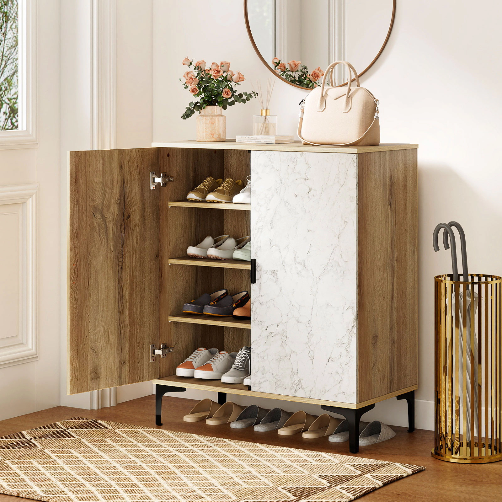 SlickBlue Farmhouse Shoe Cabinet with 3 Removable Shelves