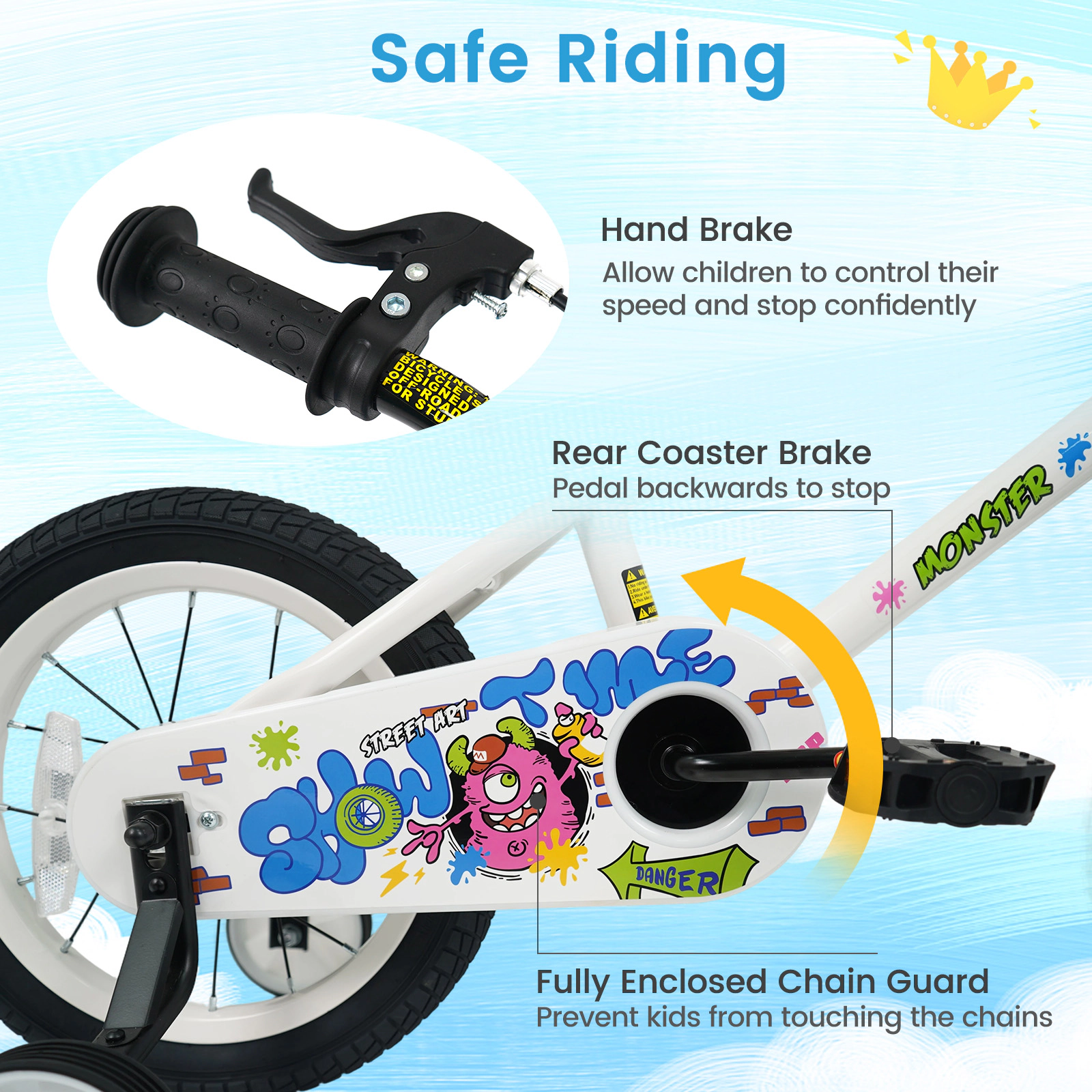 SUGIFT 16-Inch Kids Bike with Training Wheels 110-lb Capacity Ages 4-7 Years White