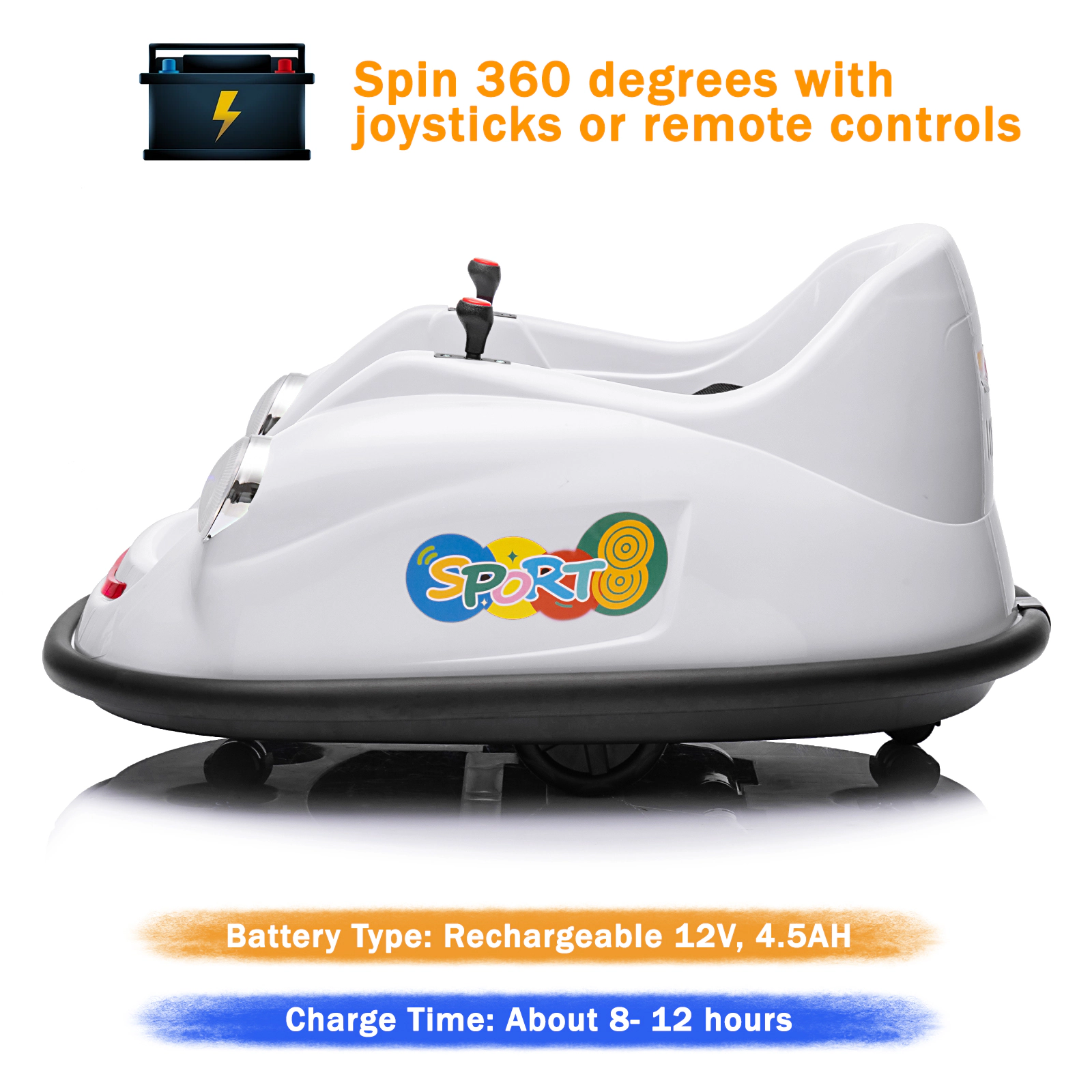 12V Kids Bumper Car w/Remote, 2-Speed Electric Ride On Toy, 360° Spin, Music, LED Lights, Safety Belt