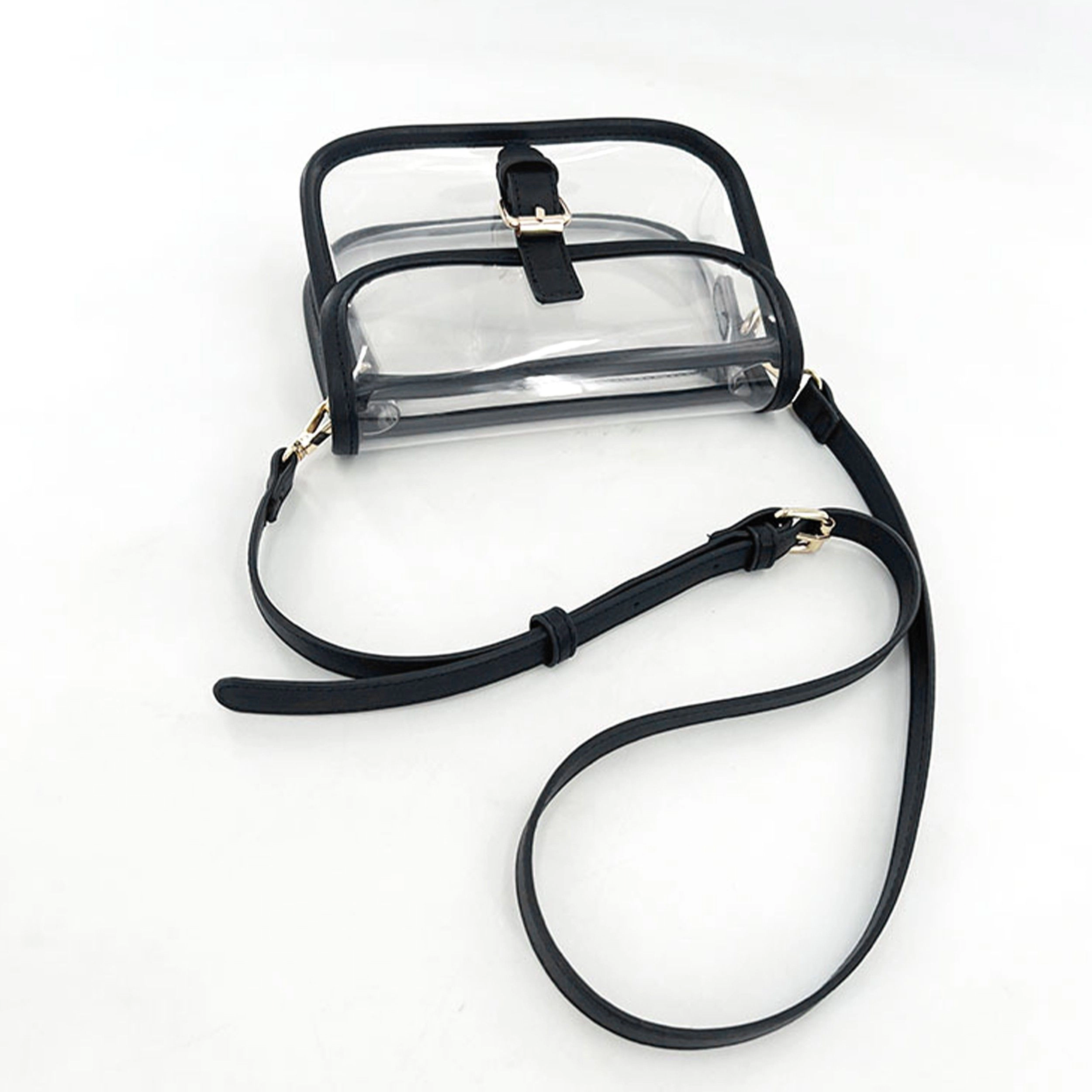Alilang Women's Clear Crossbody Handbag with Adjustable Strap and Buckle Flap Closure, Black Trim