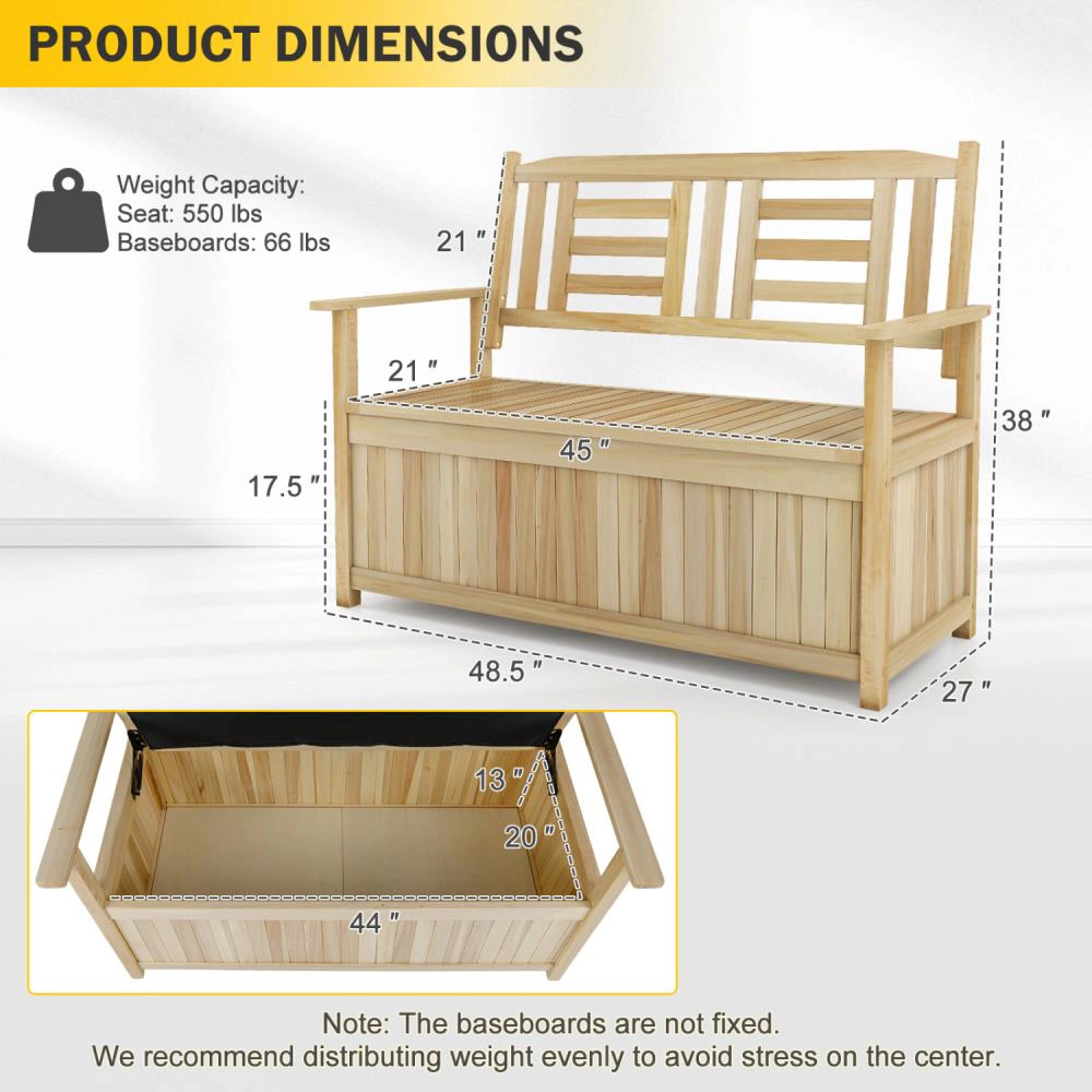 Hivvago 2-Person Garden Bench with 49 Gal Storage Bench and Backrest