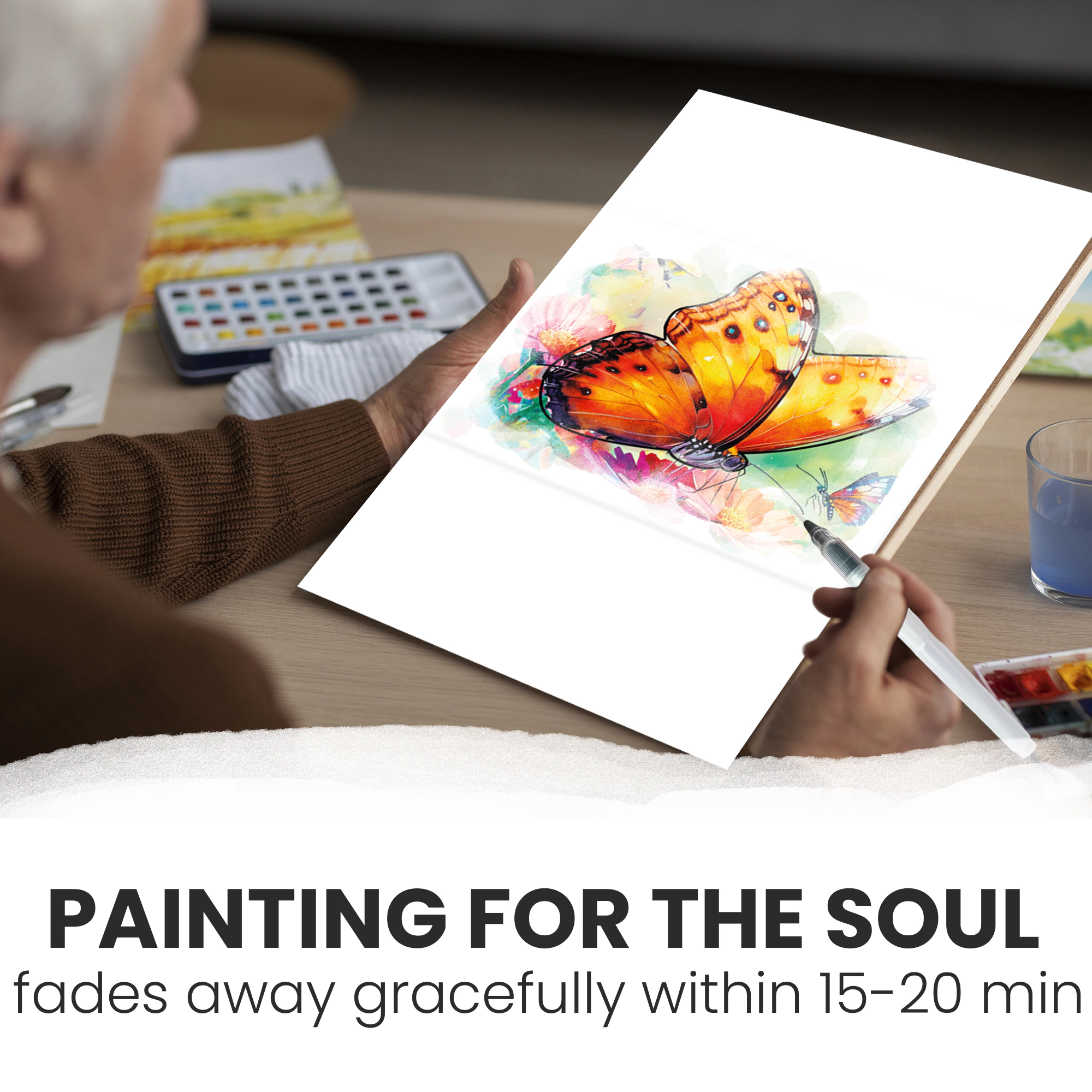 QUOKKA Dementia-Friendly Water Painting Kit for Seniors, 10 Reusable Themes, Cognitive Activities