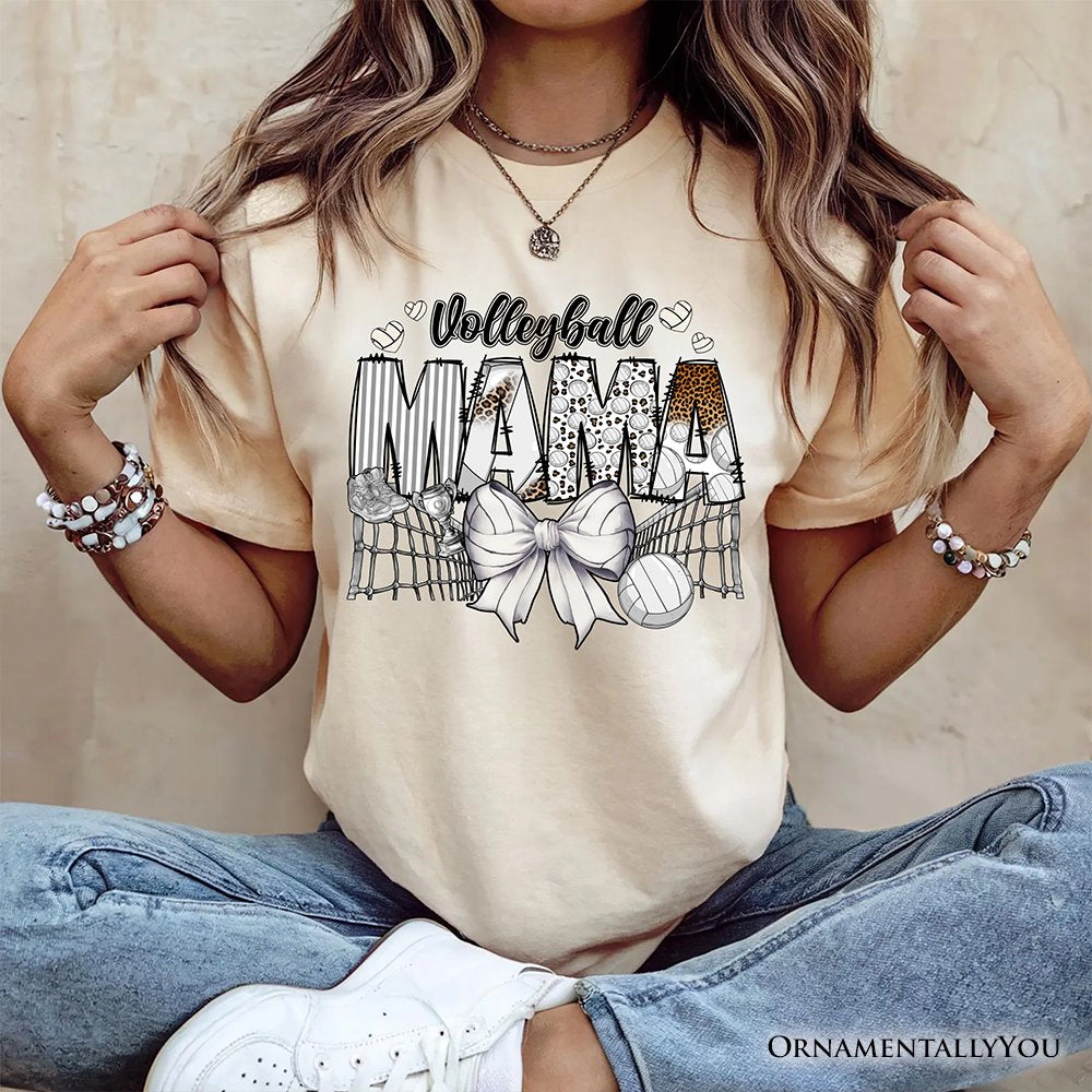 OrnamentallyYou Womens Volleyball Mama Coquette Bow T-Shirt